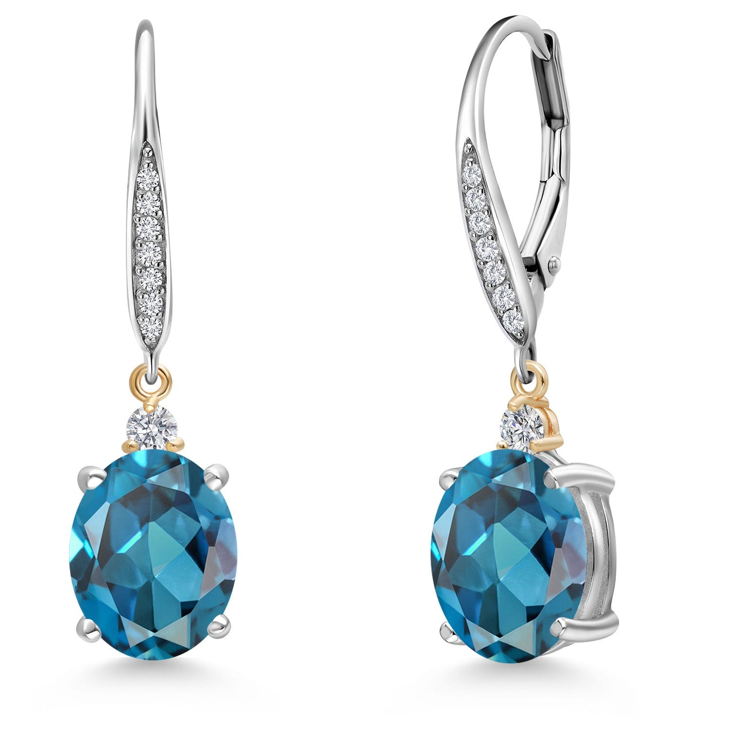 10X8MM Oval Gemstone Birthstone and Lab Grown Diamond Leverback Dangle Earrings For Women | 925 Silver and 10K Yellow Gold | Fine Jewelry Gifts for Her Mom Women Wife