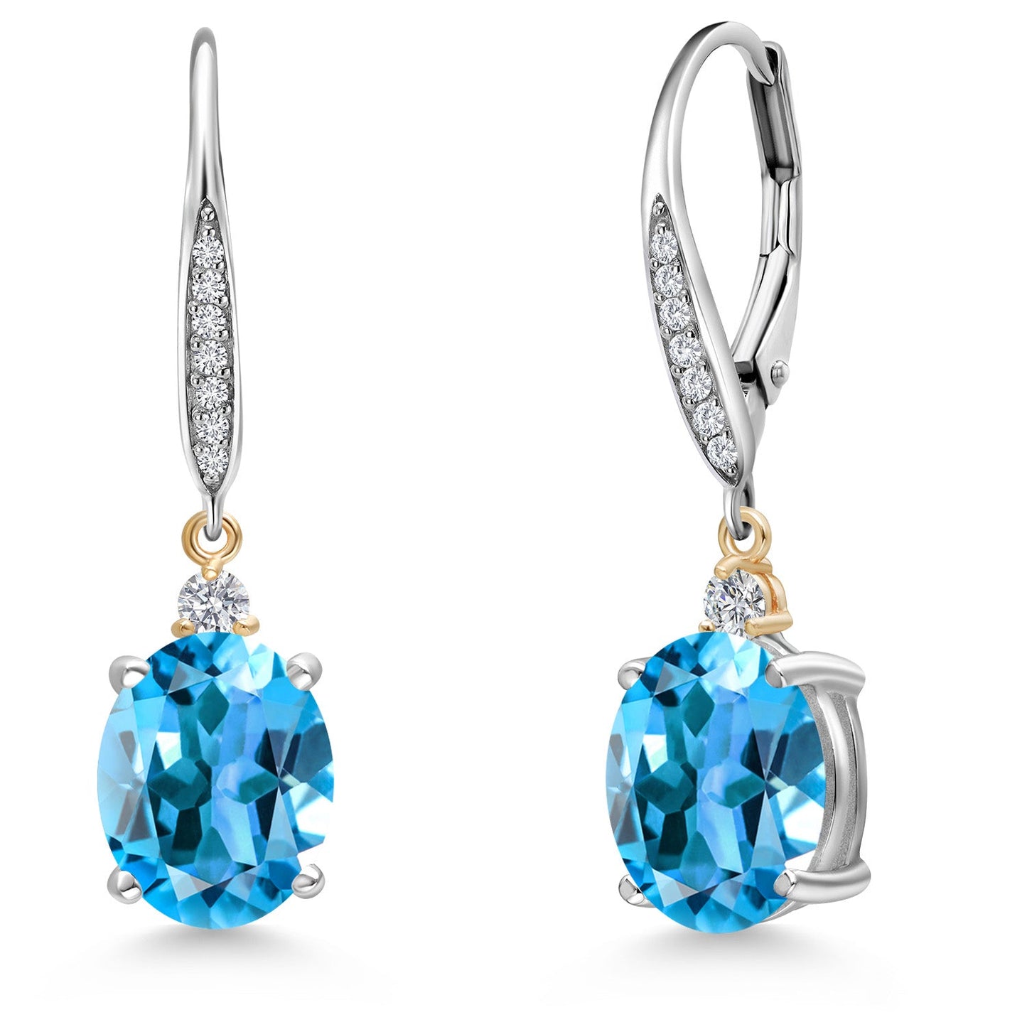 10X8MM Oval Gemstone Birthstone and Lab Grown Diamond Leverback Dangle Earrings For Women | 925 Silver and 10K Yellow Gold | Fine Jewelry Gifts for Her Mom Women Wife