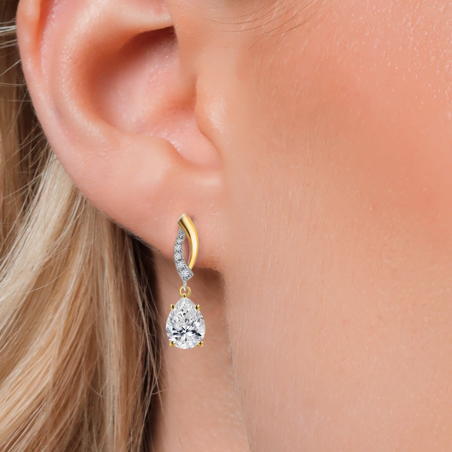 2.10 Cttw IGI Certified Lab Grown Diamond Dangle Earrings for Women in 925 Silver and 10K Yellow Gold | 2 Ct Pear Shape | E-F Color | VS1-VS2 Clarity