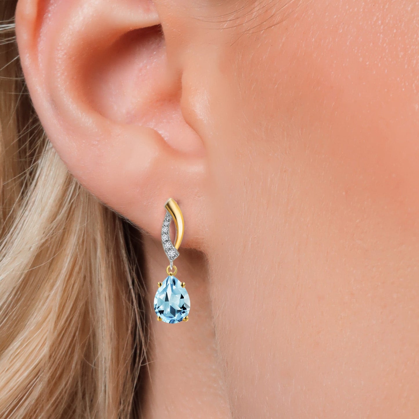 925 Silver and 10K Yellow Gold 8X6MM Pear Shape Gemstone Birthstone and White Lab Grown Diamond Teardrop Dangle Earrings for Women