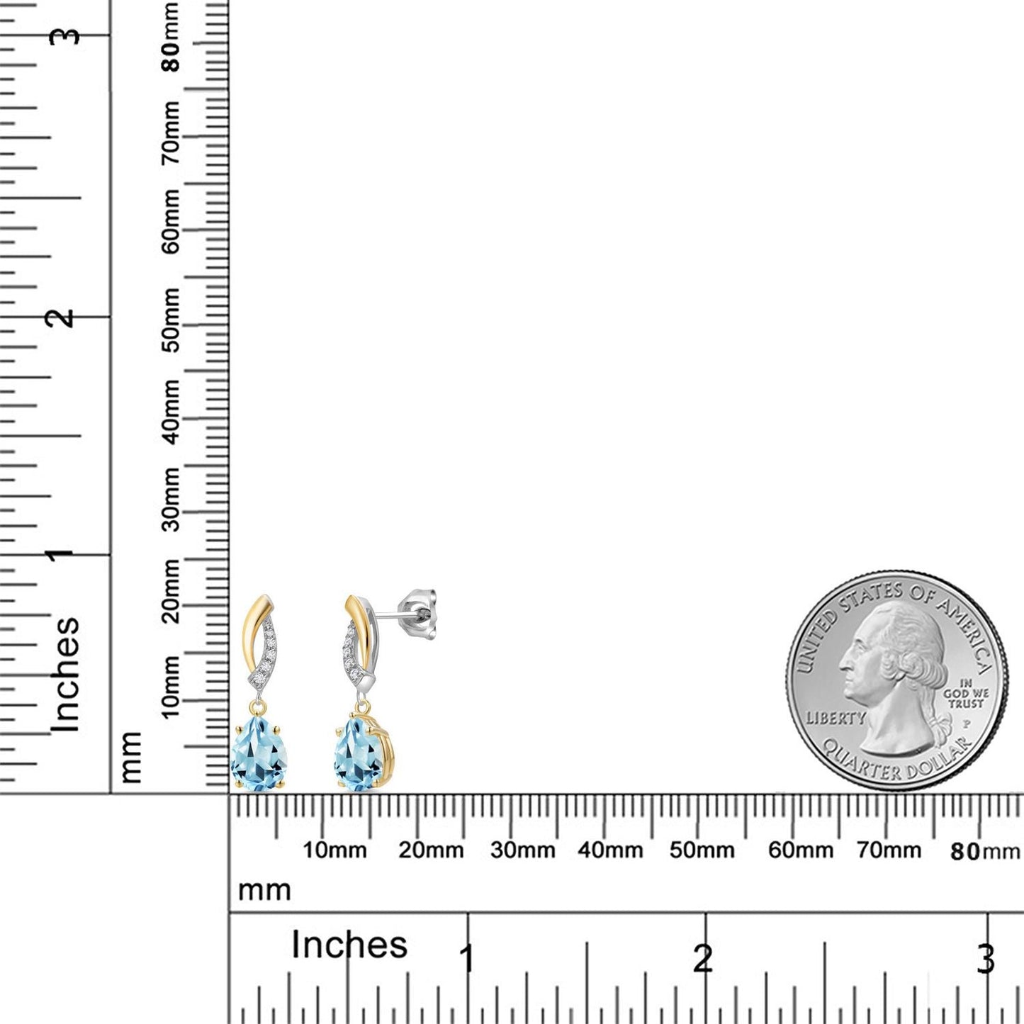 925 Silver and 10K Yellow Gold 8X6MM Pear Shape Gemstone Birthstone and White Lab Grown Diamond Teardrop Dangle Earrings for Women