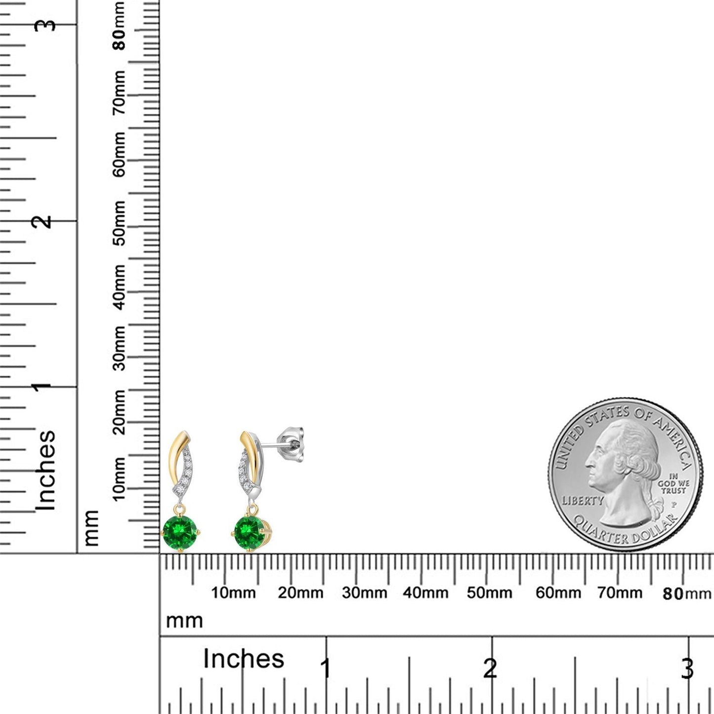 925 Silver and 10K Yellow Gold 5MM Round Gemstone Birthstone and White Lab Grown Diamond Drop Dangle Earrings for Women
