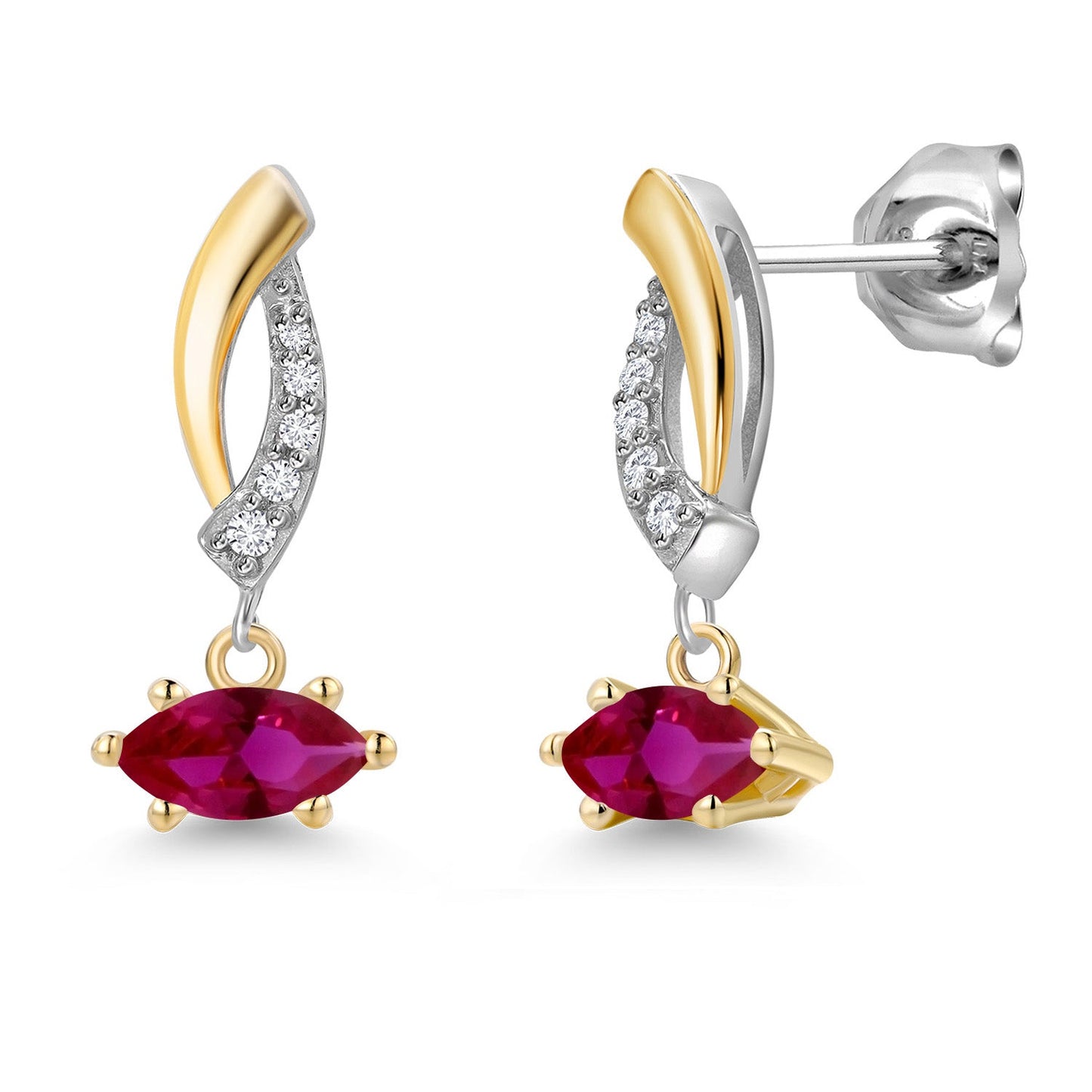 925 Silver and 10K Yellow Gold 6X3MM Marquise Gemstone Birthstone and White Lab Grown Diamond Drop Dangle Earrings for Women