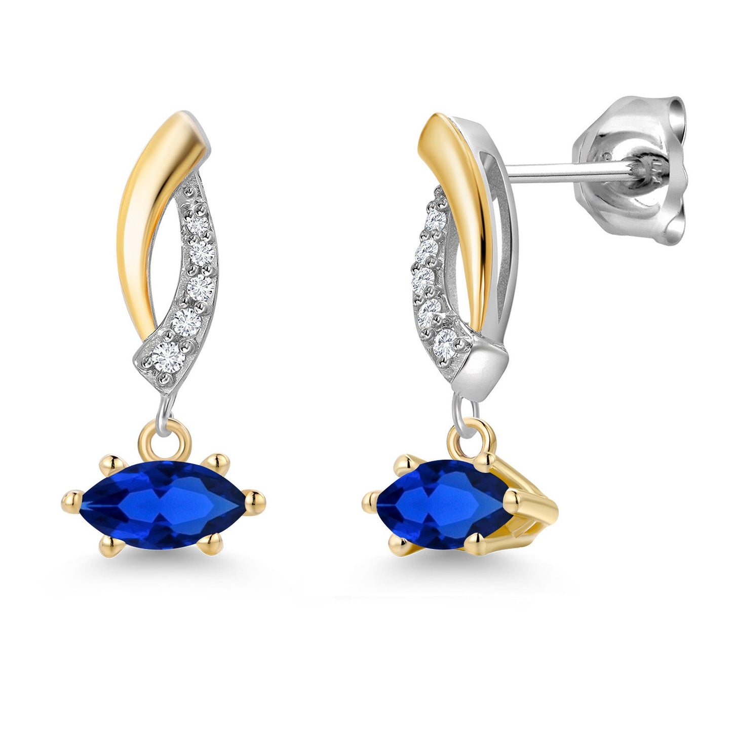 925 Silver and 10K Yellow Gold 6X3MM Marquise Gemstone Birthstone and White Lab Grown Diamond Drop Dangle Earrings for Women