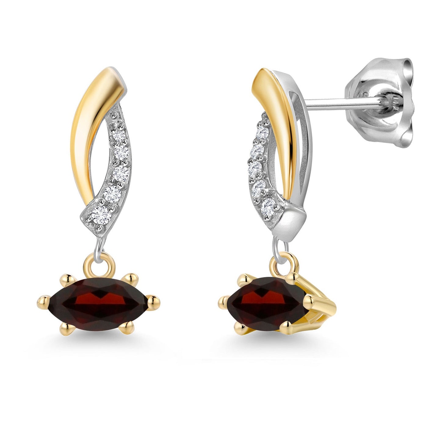 925 Silver and 10K Yellow Gold 6X3MM Marquise Gemstone Birthstone and White Lab Grown Diamond Drop Dangle Earrings for Women