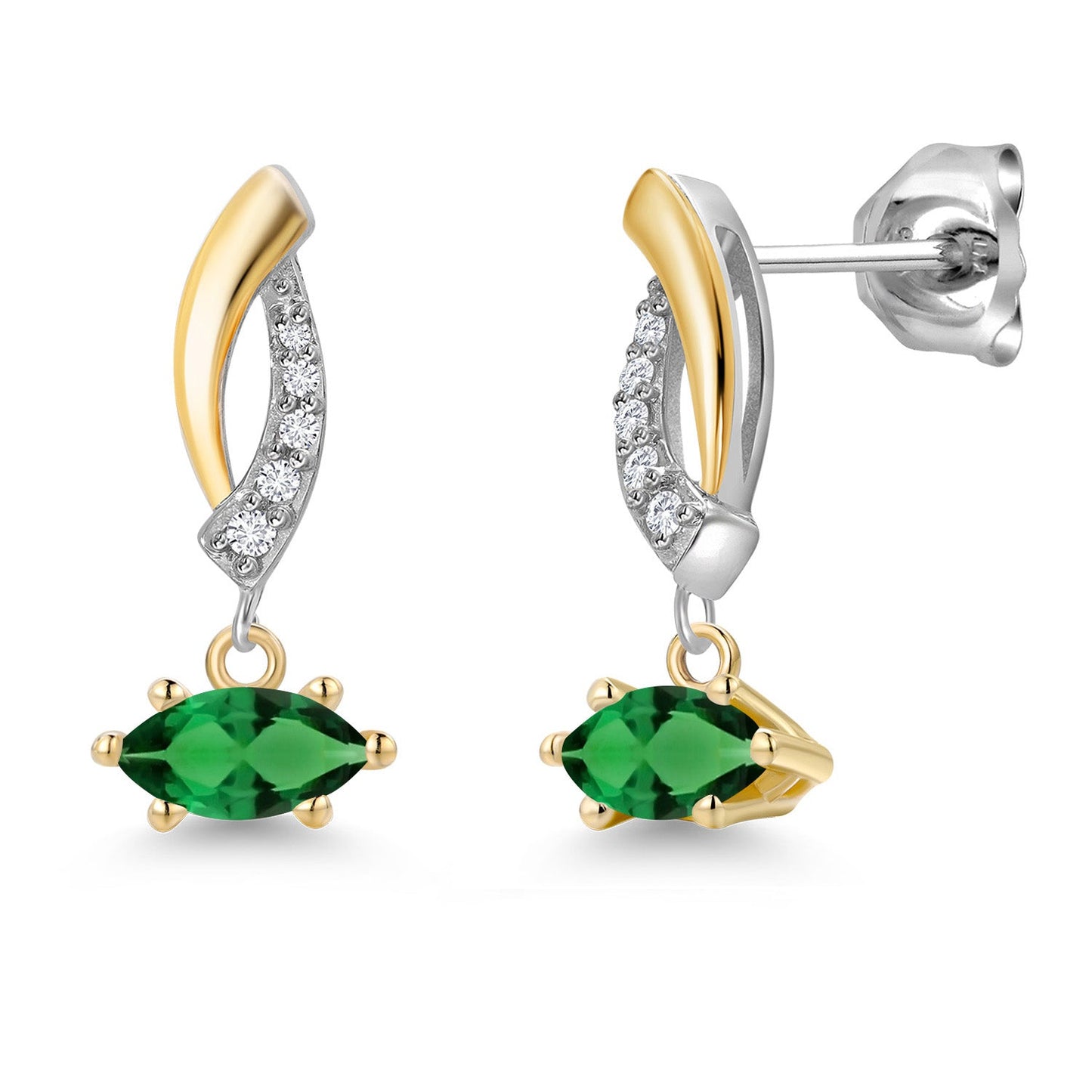 925 Silver and 10K Yellow Gold 6X3MM Marquise Gemstone Birthstone and White Lab Grown Diamond Drop Dangle Earrings for Women