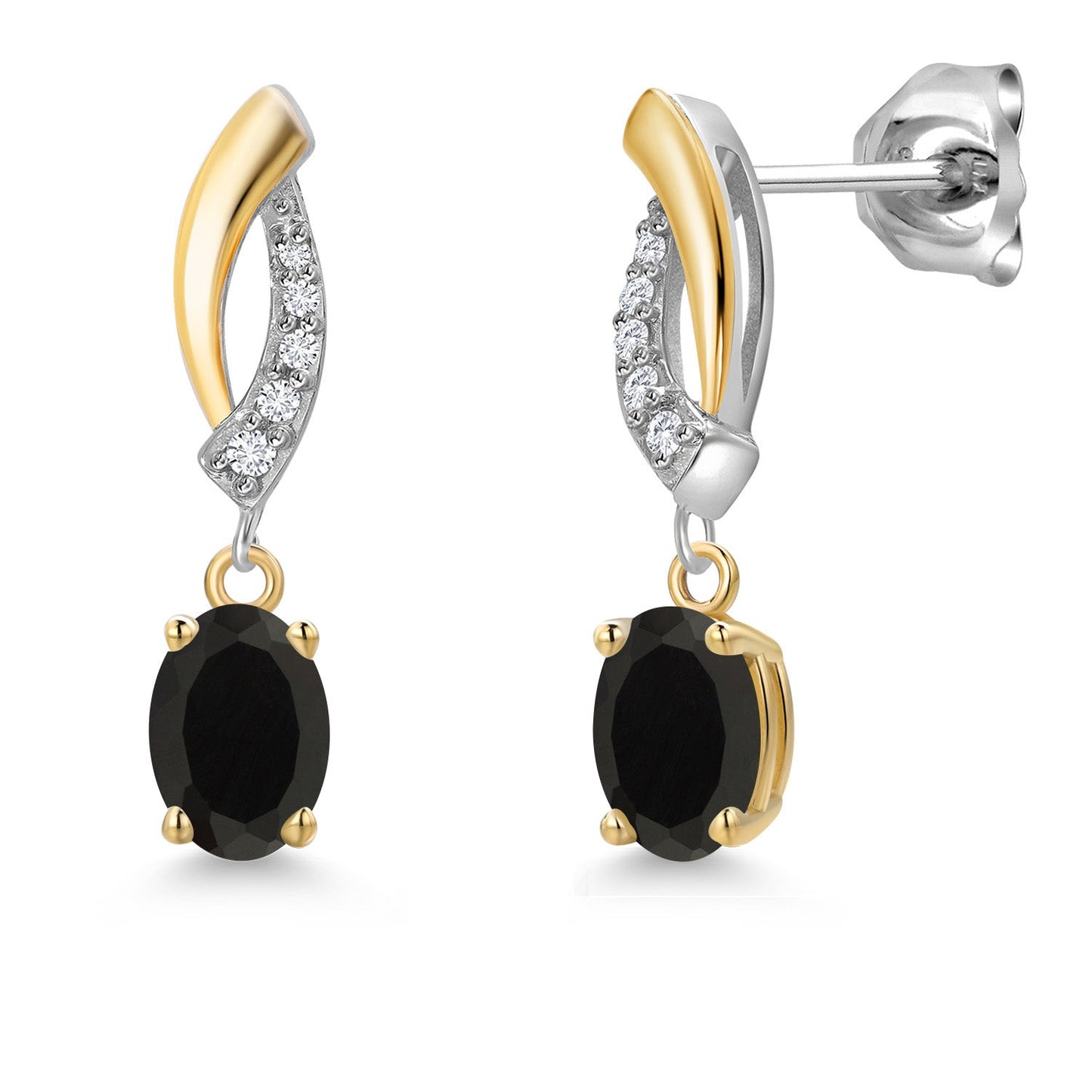 925 Silver and 10K Yellow Gold 6X4MM Oval Gemstone Birthstone and White Lab Grown Diamond Drop Dangle Earrings for Women