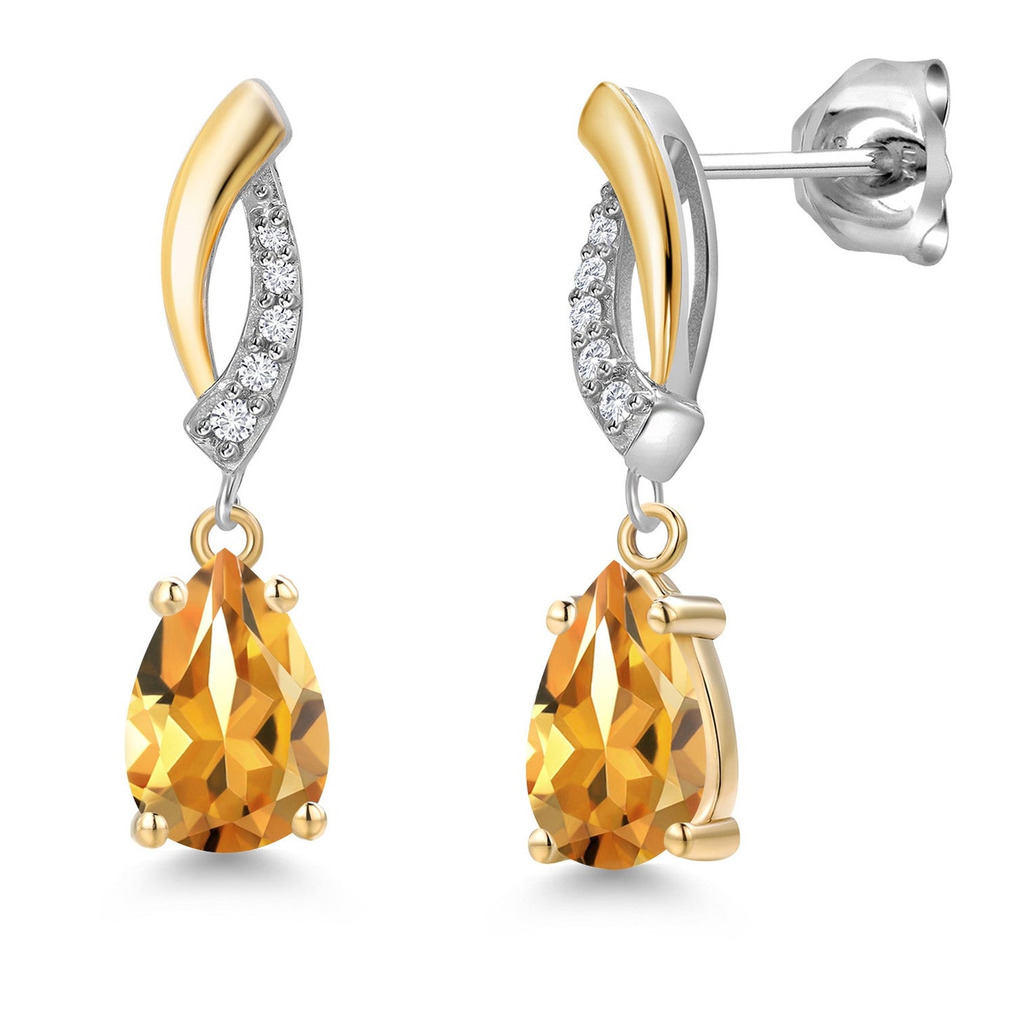 8X5MM Pear Shape Gemstone Birthstone and White Lab Grown Diamond Drop Dangle Teardrop Earrings for Women | 925 Silver and 10K Yellow Gold | Fine Jewelry Gifts For Mom Women Wife