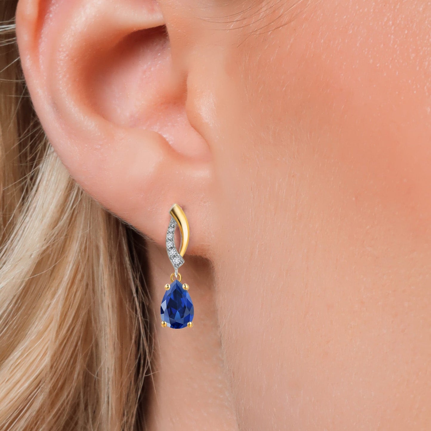 8X5MM Pear Shape Gemstone Birthstone and White Lab Grown Diamond Drop Dangle Teardrop Earrings for Women | 925 Silver and 10K Yellow Gold | Fine Jewelry Gifts For Mom Women Wife