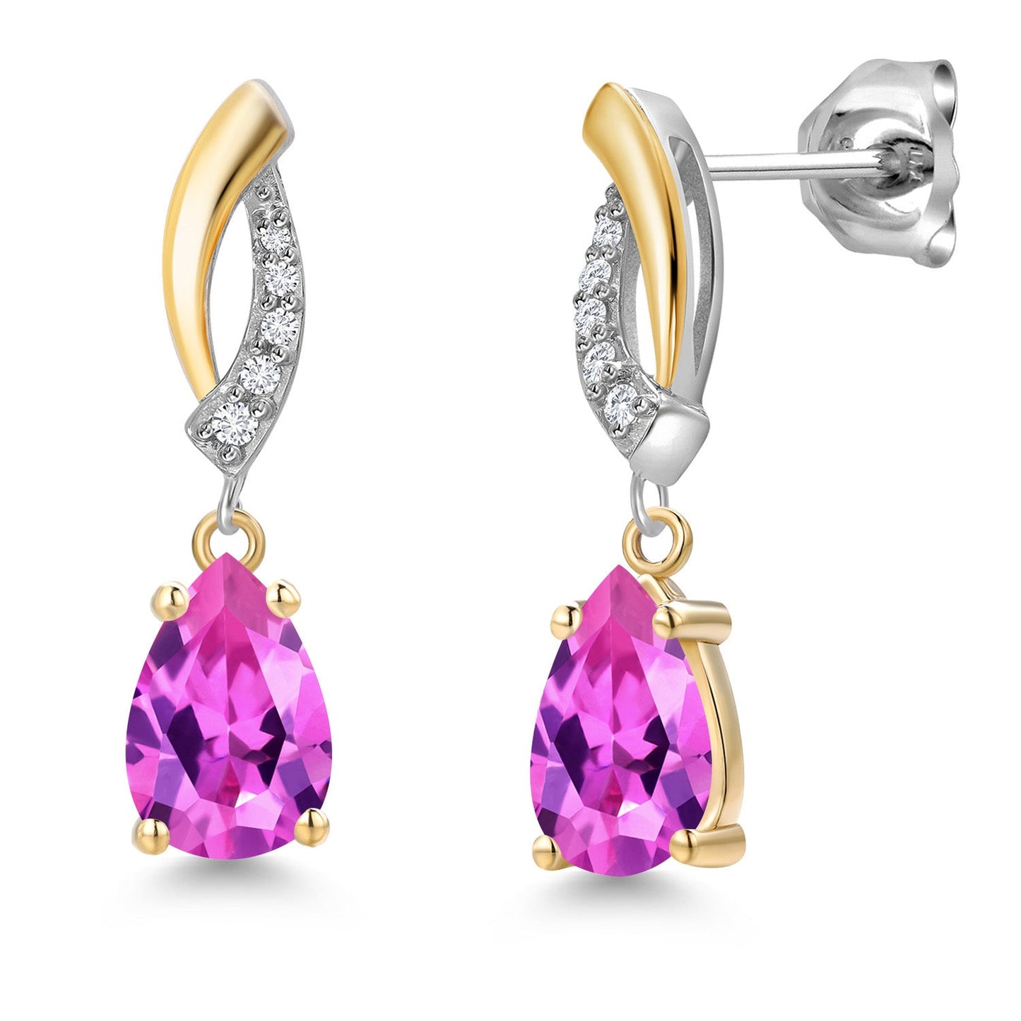 8X5MM Pear Shape Gemstone Birthstone and White Lab Grown Diamond Drop Dangle Teardrop Earrings for Women | 925 Silver and 10K Yellow Gold | Fine Jewelry Gifts For Mom Women Wife