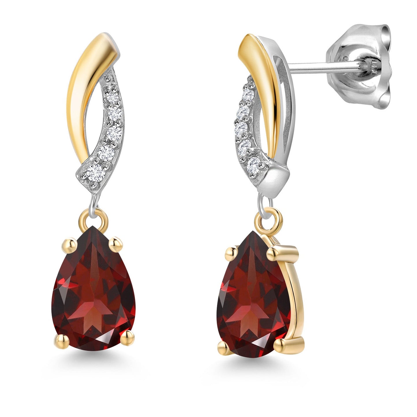 8X5MM Pear Shape Gemstone Birthstone and White Lab Grown Diamond Drop Dangle Teardrop Earrings for Women | 925 Silver and 10K Yellow Gold | Fine Jewelry Gifts For Mom Women Wife