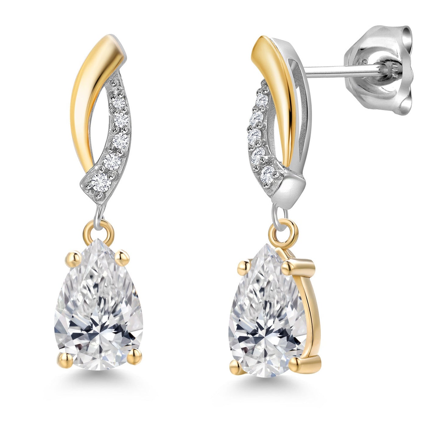 8X5MM Pear Shape Gemstone Birthstone and White Lab Grown Diamond Drop Dangle Teardrop Earrings for Women | 925 Silver and 10K Yellow Gold | Fine Jewelry Gifts For Mom Women Wife