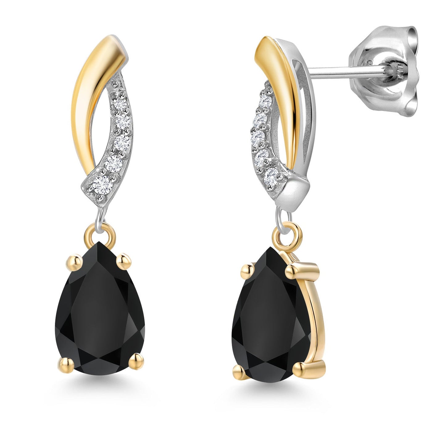 8X5MM Pear Shape Gemstone Birthstone and White Lab Grown Diamond Drop Dangle Teardrop Earrings for Women | 925 Silver and 10K Yellow Gold | Fine Jewelry Gifts For Mom Women Wife