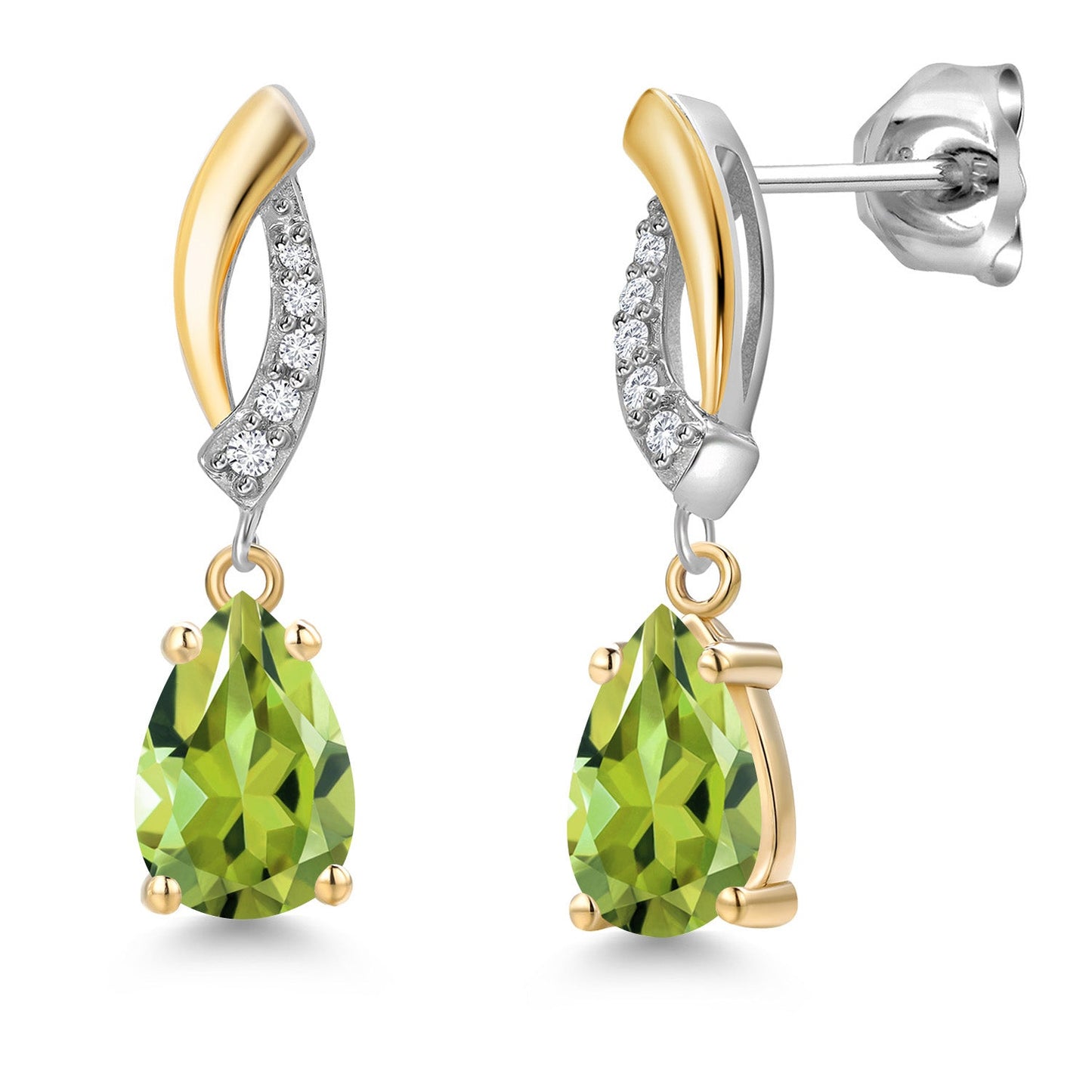 8X5MM Pear Shape Gemstone Birthstone and White Lab Grown Diamond Drop Dangle Teardrop Earrings for Women | 925 Silver and 10K Yellow Gold | Fine Jewelry Gifts For Mom Women Wife