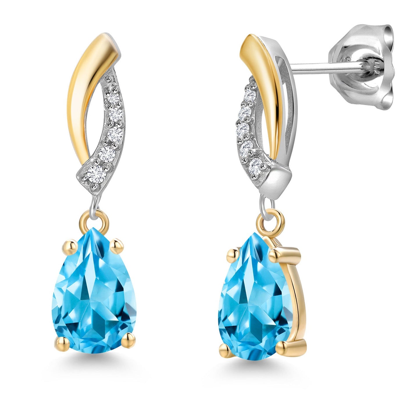 8X5MM Pear Shape Gemstone Birthstone and White Lab Grown Diamond Drop Dangle Teardrop Earrings for Women | 925 Silver and 10K Yellow Gold | Fine Jewelry Gifts For Mom Women Wife