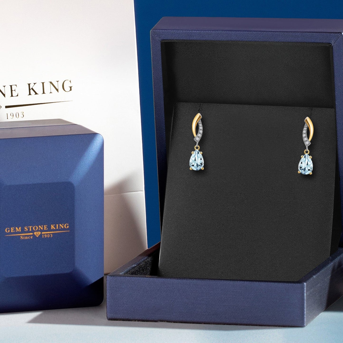 Teardrop Dangle Earrings for Women In 925 Silver and 10K Yellow Gold | Gemstone Birthstone and White Lab Grown Diamond | 7X5MM Pear Shape