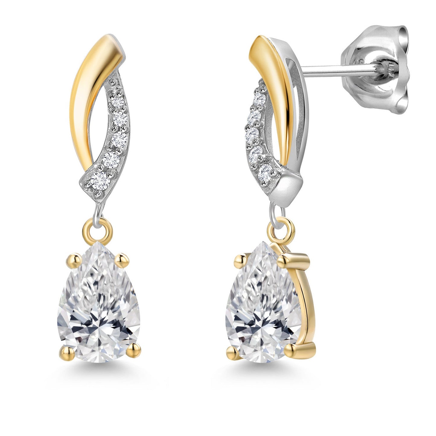 Teardrop Dangle Earrings for Women In 925 Silver and 10K Yellow Gold | Gemstone Birthstone and White Lab Grown Diamond | 7X5MM Pear Shape