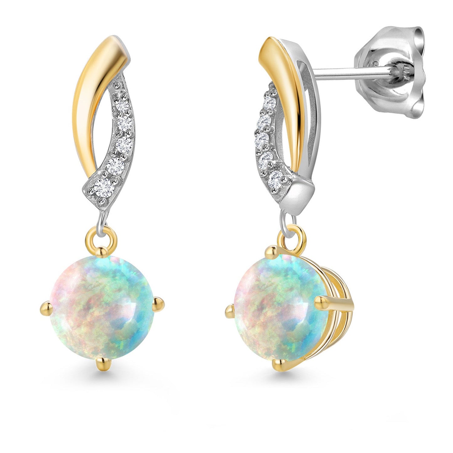 925 Silver and 10K Yellow Gold 6MM Round Gemstone Birthstone and White Lab Grown
Diamond Dangle Earrings for Women