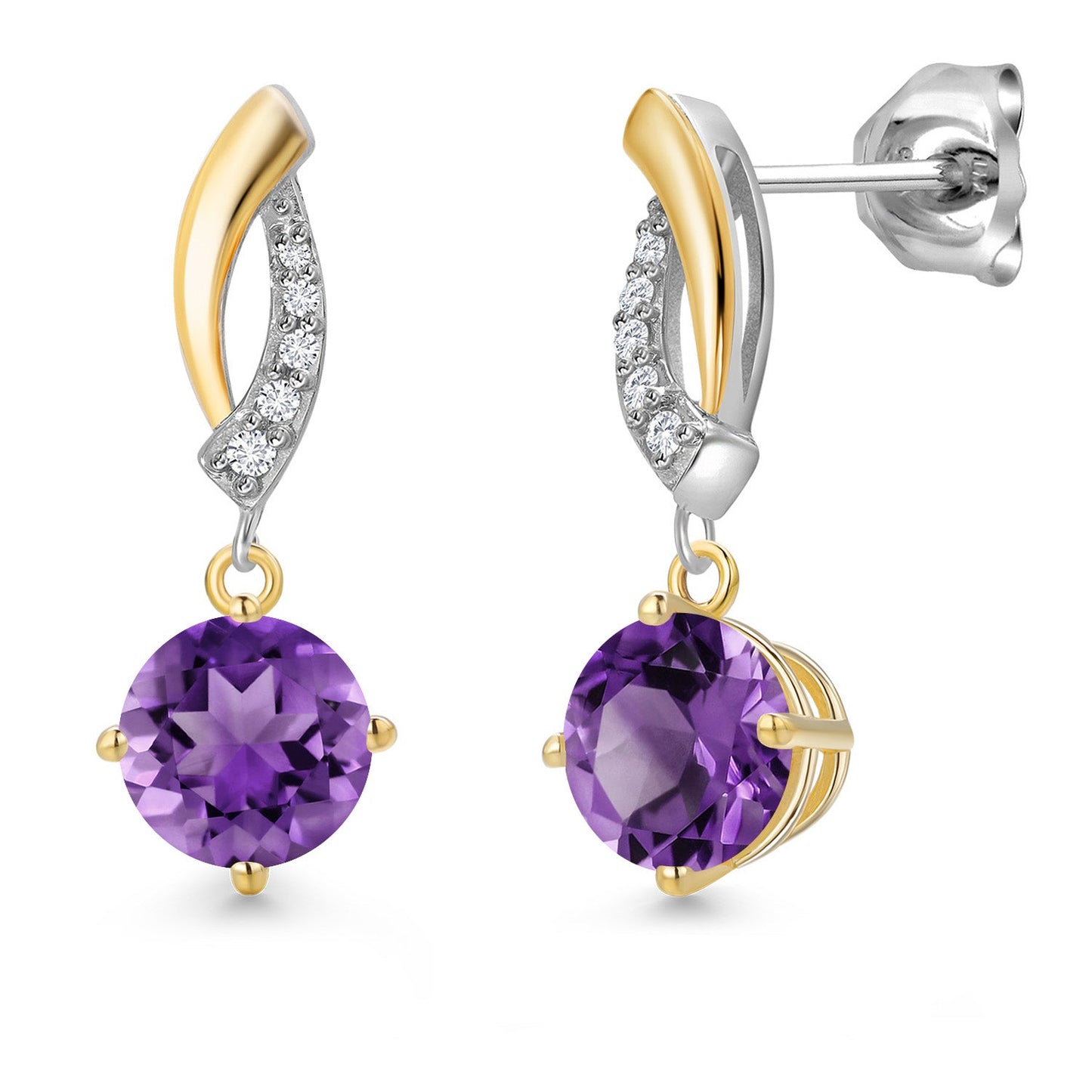925 Silver and 10K Yellow Gold 6MM Round Gemstone Birthstone and White Lab Grown
Diamond Dangle Earrings for Women