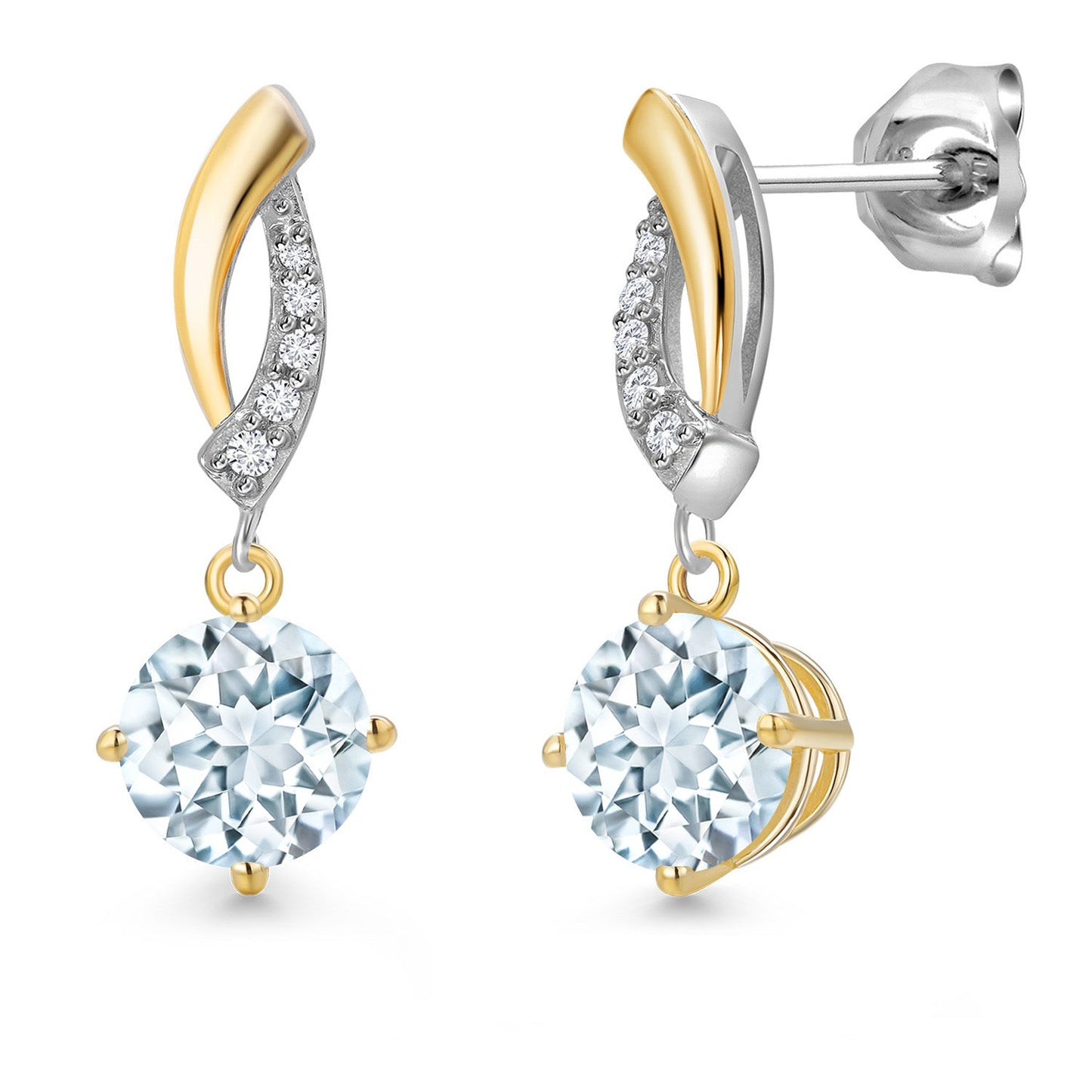 925 Silver and 10K Yellow Gold 6MM Round Gemstone Birthstone and White Lab Grown
Diamond Dangle Earrings for Women