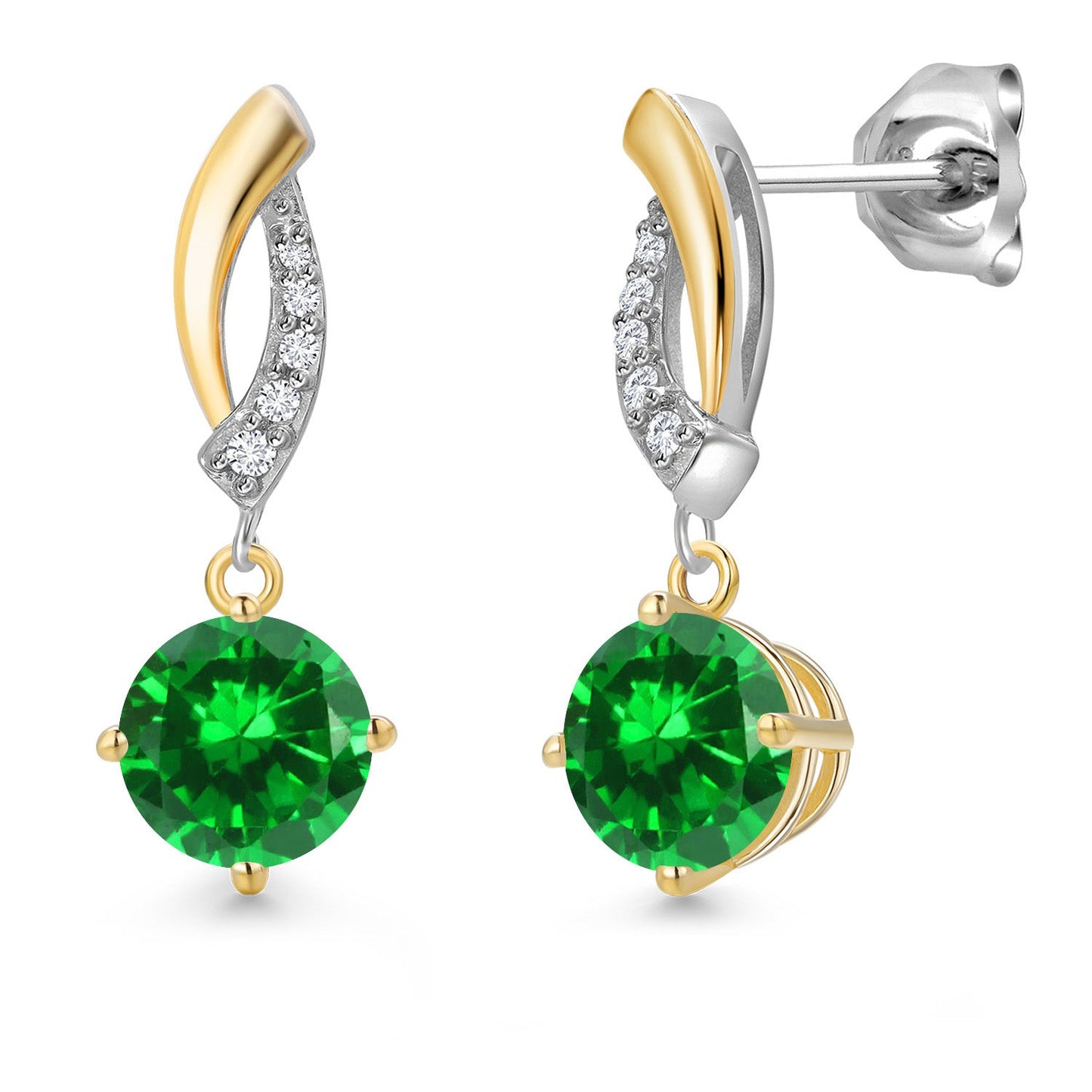925 Silver and 10K Yellow Gold 6MM Round Gemstone Birthstone and White Lab Grown
Diamond Dangle Earrings for Women