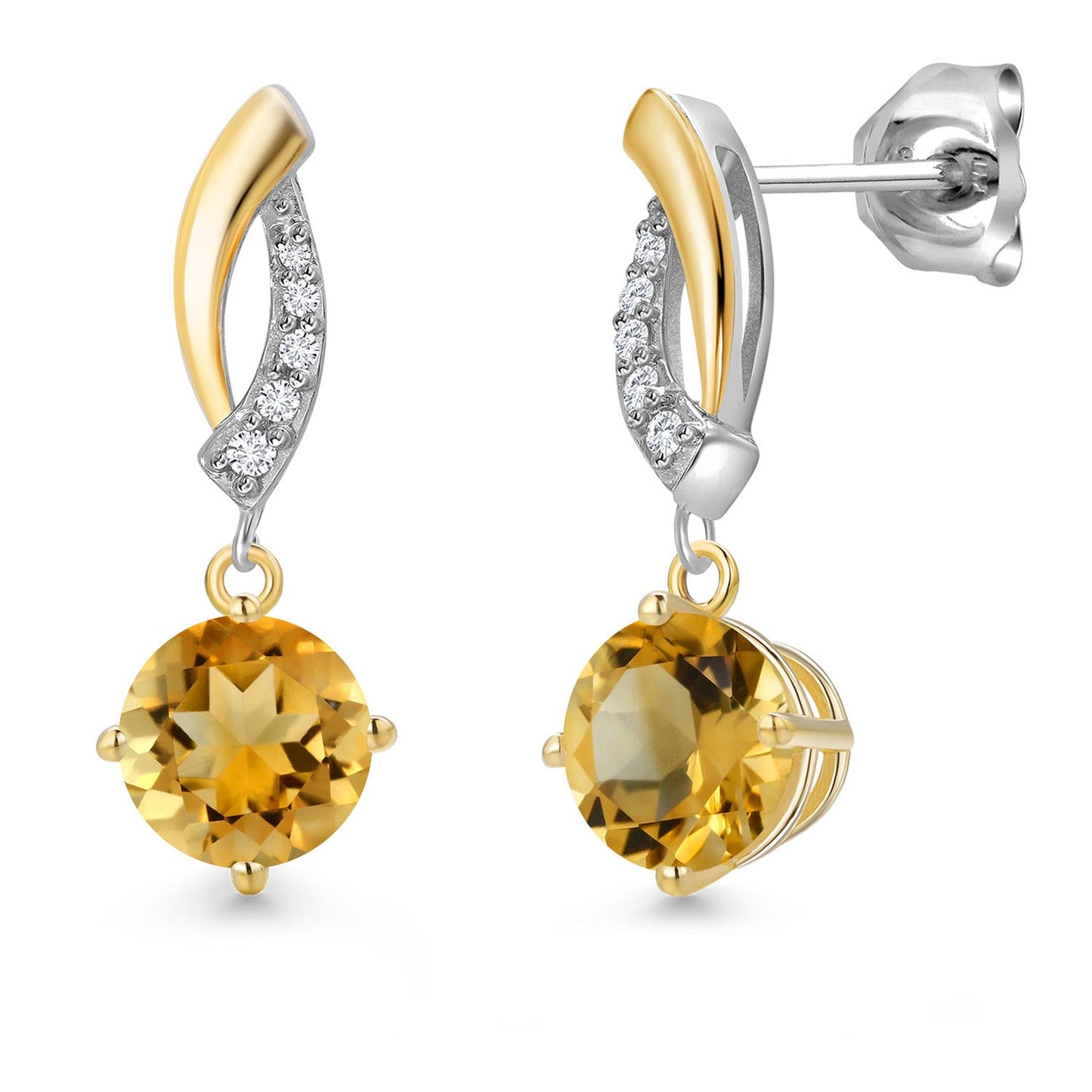 925 Silver and 10K Yellow Gold 6MM Round Gemstone Birthstone and White Lab Grown
Diamond Dangle Earrings for Women
