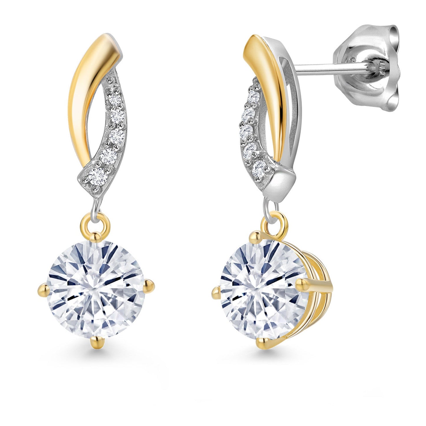 925 Silver and 10K Yellow Gold 6MM Round Gemstone Birthstone and White Lab Grown
Diamond Dangle Earrings for Women