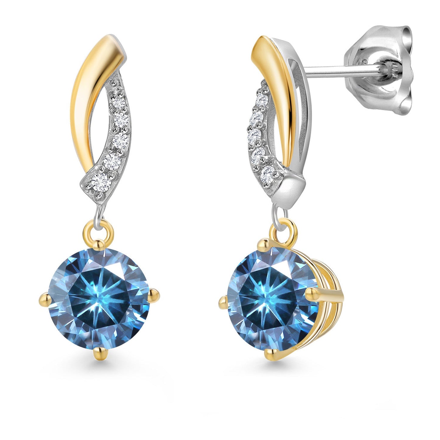 925 Silver and 10K Yellow Gold 6MM Round Gemstone Birthstone and White Lab Grown
Diamond Dangle Earrings for Women