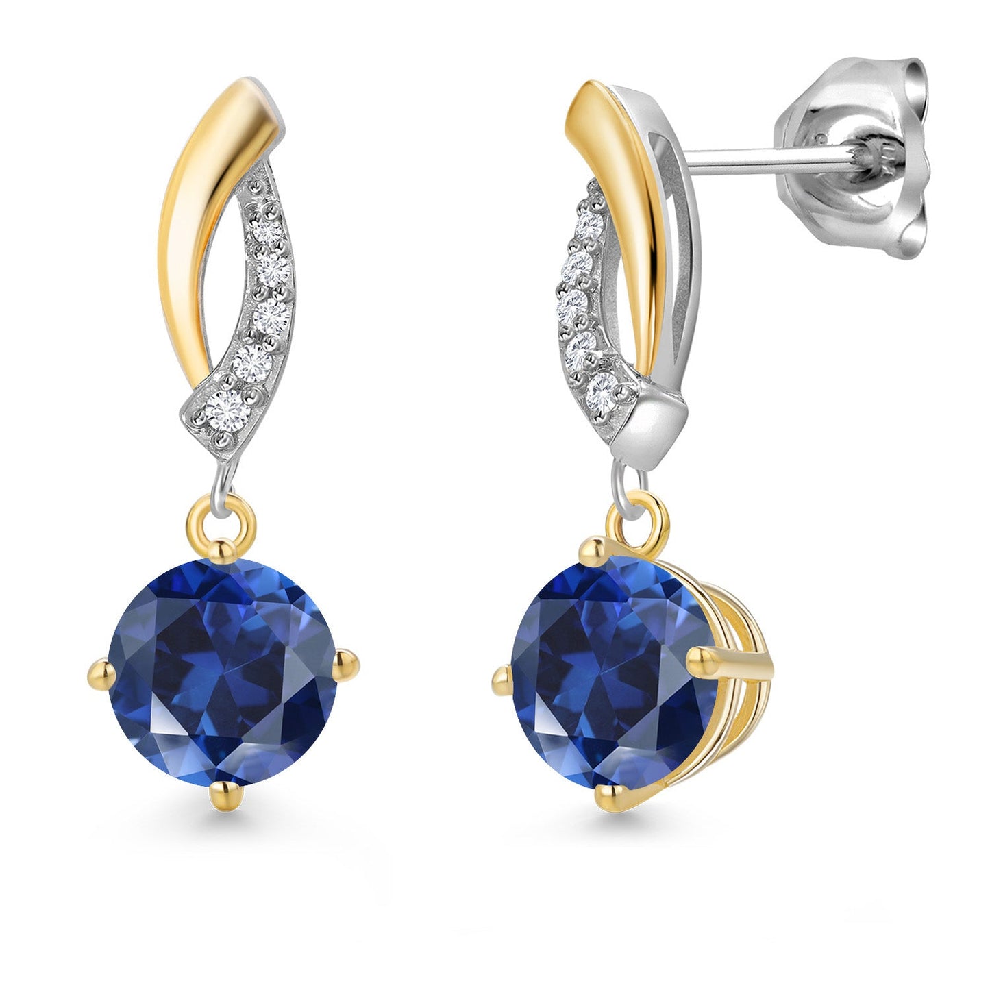 925 Silver and 10K Yellow Gold 6MM Round Gemstone Birthstone and White Lab Grown
Diamond Dangle Earrings for Women