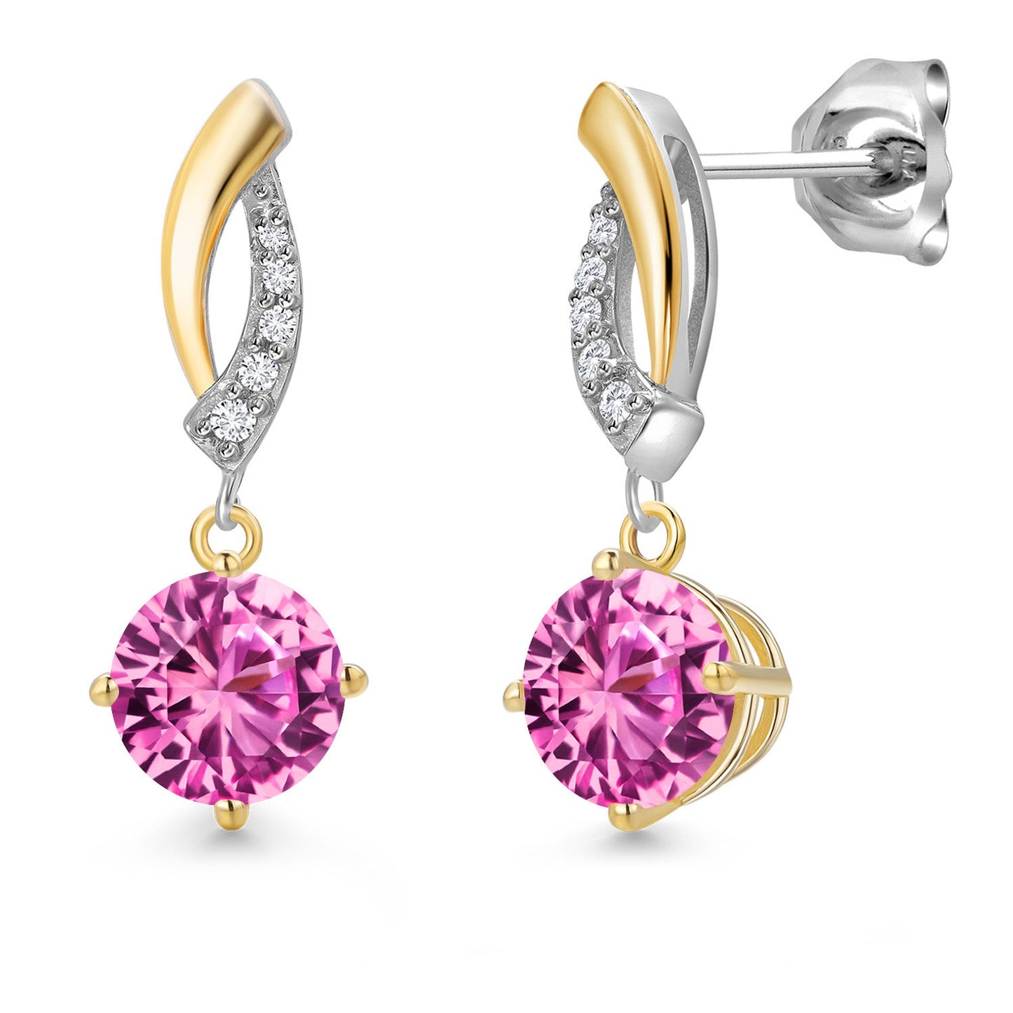 925 Silver and 10K Yellow Gold 6MM Round Gemstone Birthstone and White Lab Grown
Diamond Dangle Earrings for Women