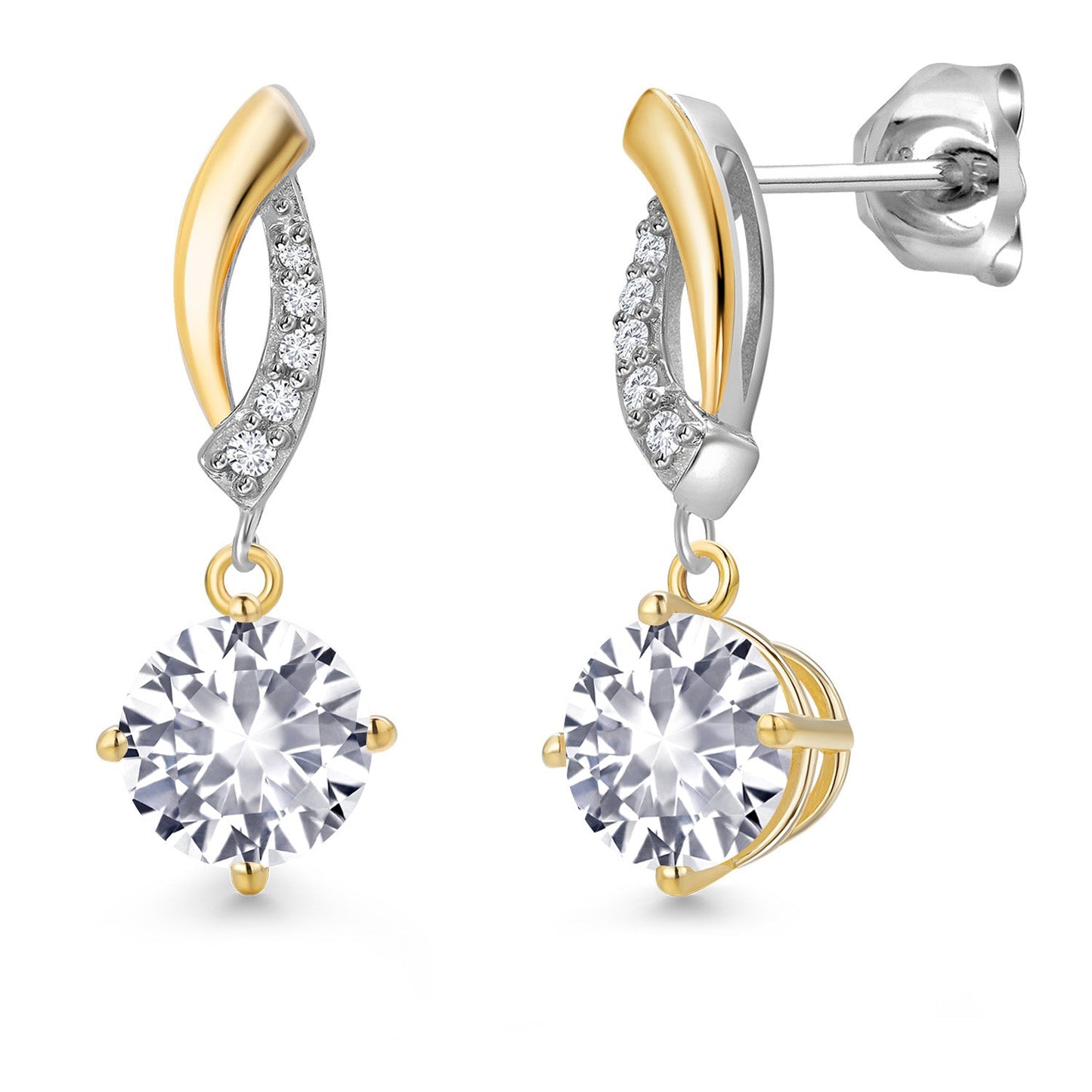 925 Silver and 10K Yellow Gold 6MM Round Gemstone Birthstone and White Lab Grown
Diamond Dangle Earrings for Women