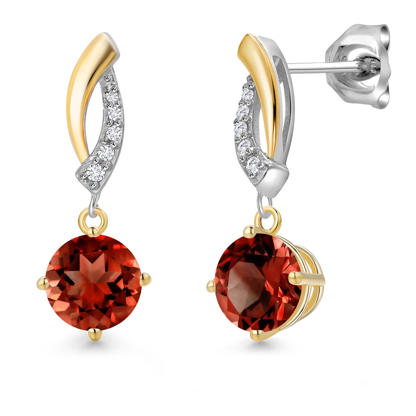 925 Silver and 10K Yellow Gold 6MM Round Gemstone Birthstone and White Lab Grown
Diamond Dangle Earrings for Women