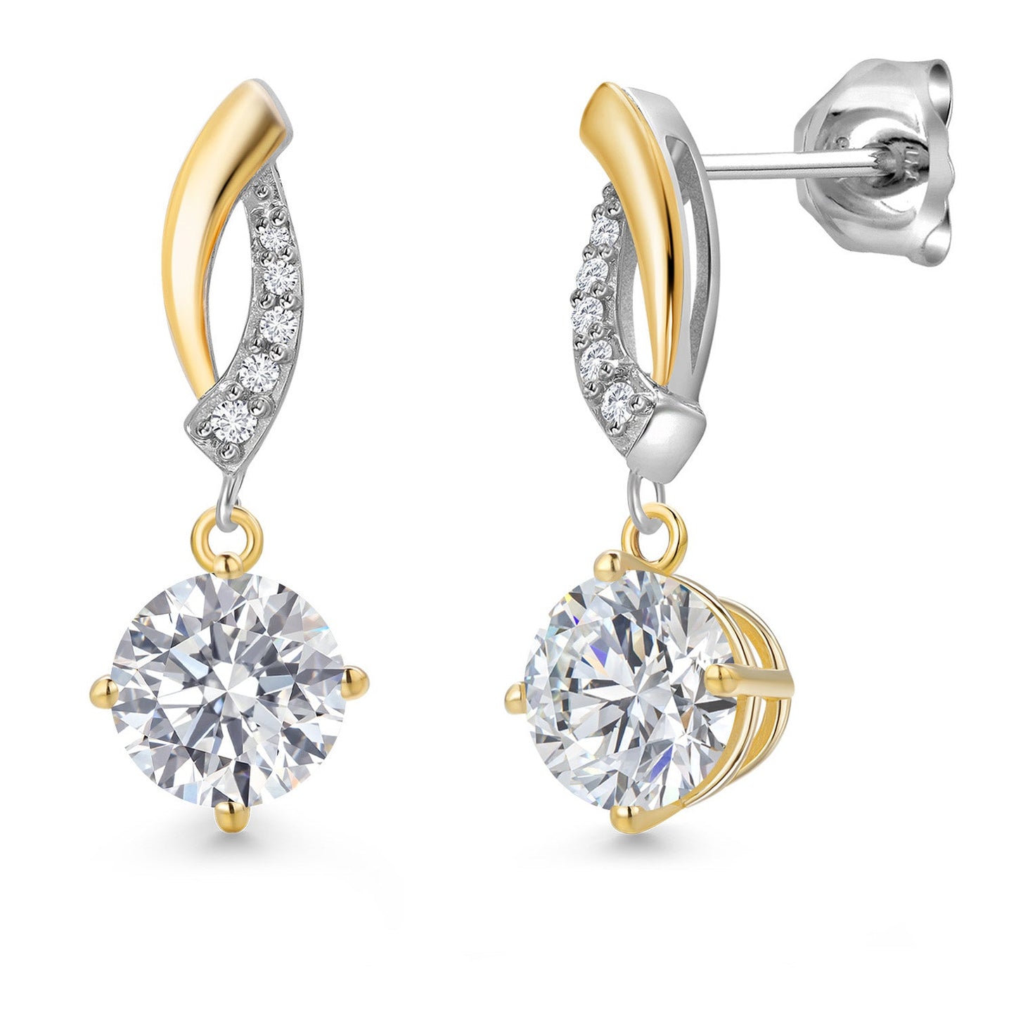 925 Silver and 10K Yellow Gold 6MM Round Gemstone Birthstone and White Lab Grown
Diamond Dangle Earrings for Women