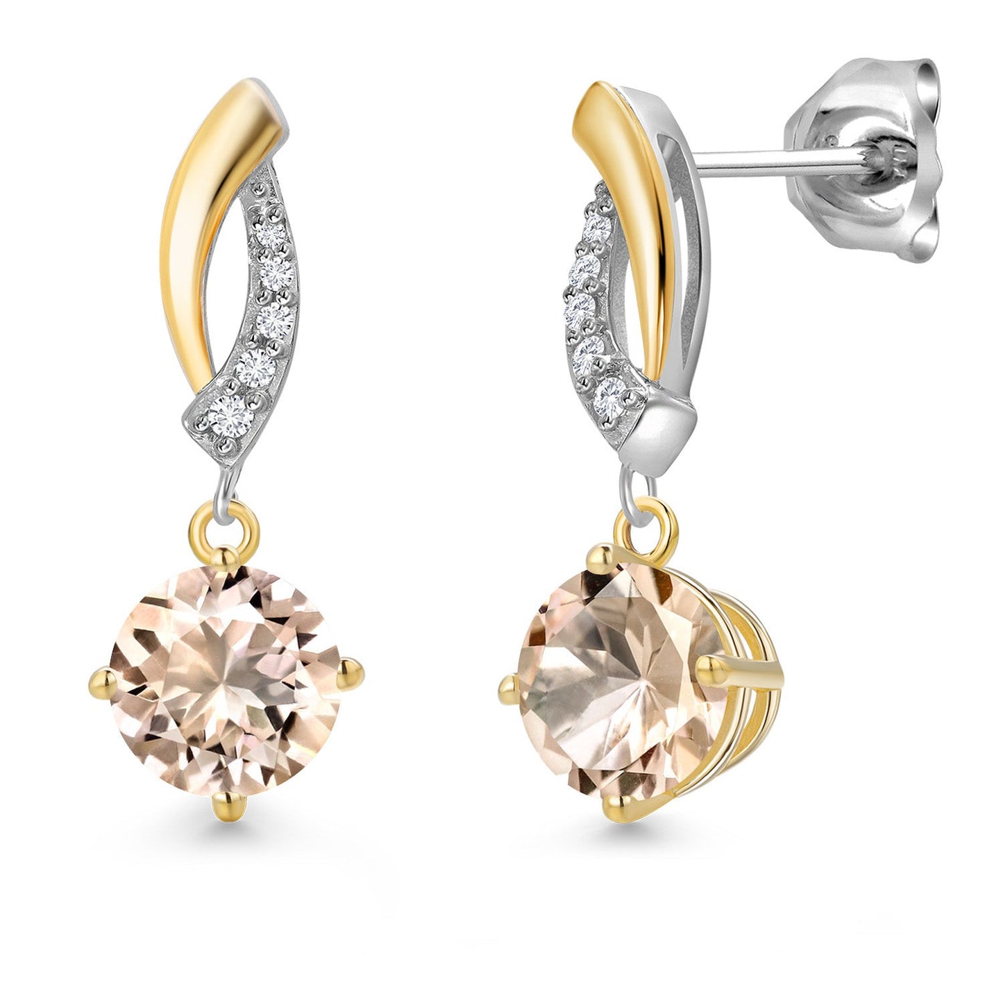 925 Silver and 10K Yellow Gold 6MM Round Gemstone Birthstone and White Lab Grown
Diamond Dangle Earrings for Women