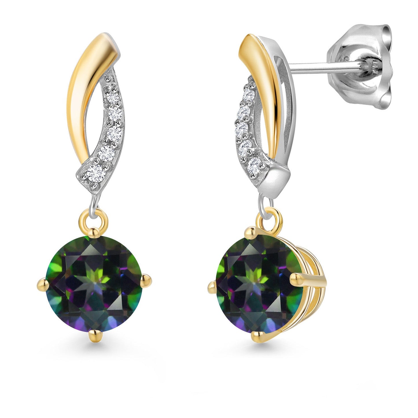 925 Silver and 10K Yellow Gold 6MM Round Gemstone Birthstone and White Lab Grown
Diamond Dangle Earrings for Women