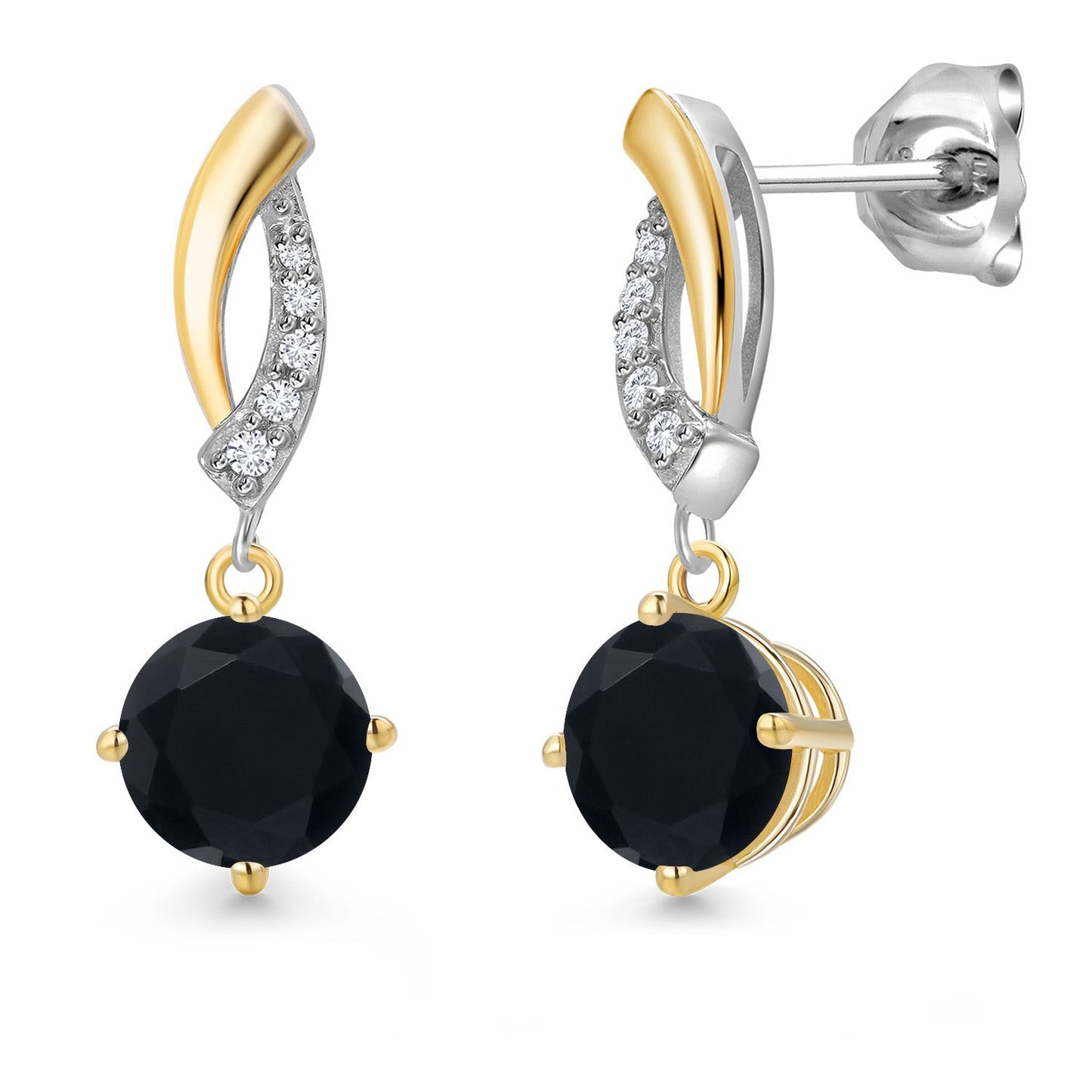 925 Silver and 10K Yellow Gold 6MM Round Gemstone Birthstone and White Lab Grown
Diamond Dangle Earrings for Women