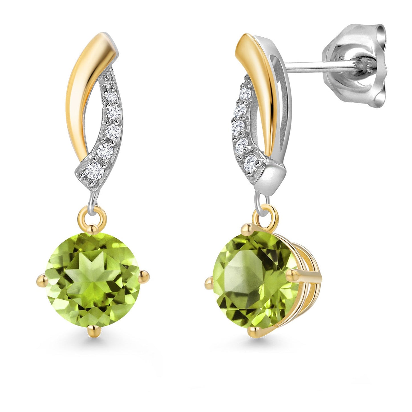 925 Silver and 10K Yellow Gold 6MM Round Gemstone Birthstone and White Lab Grown
Diamond Dangle Earrings for Women