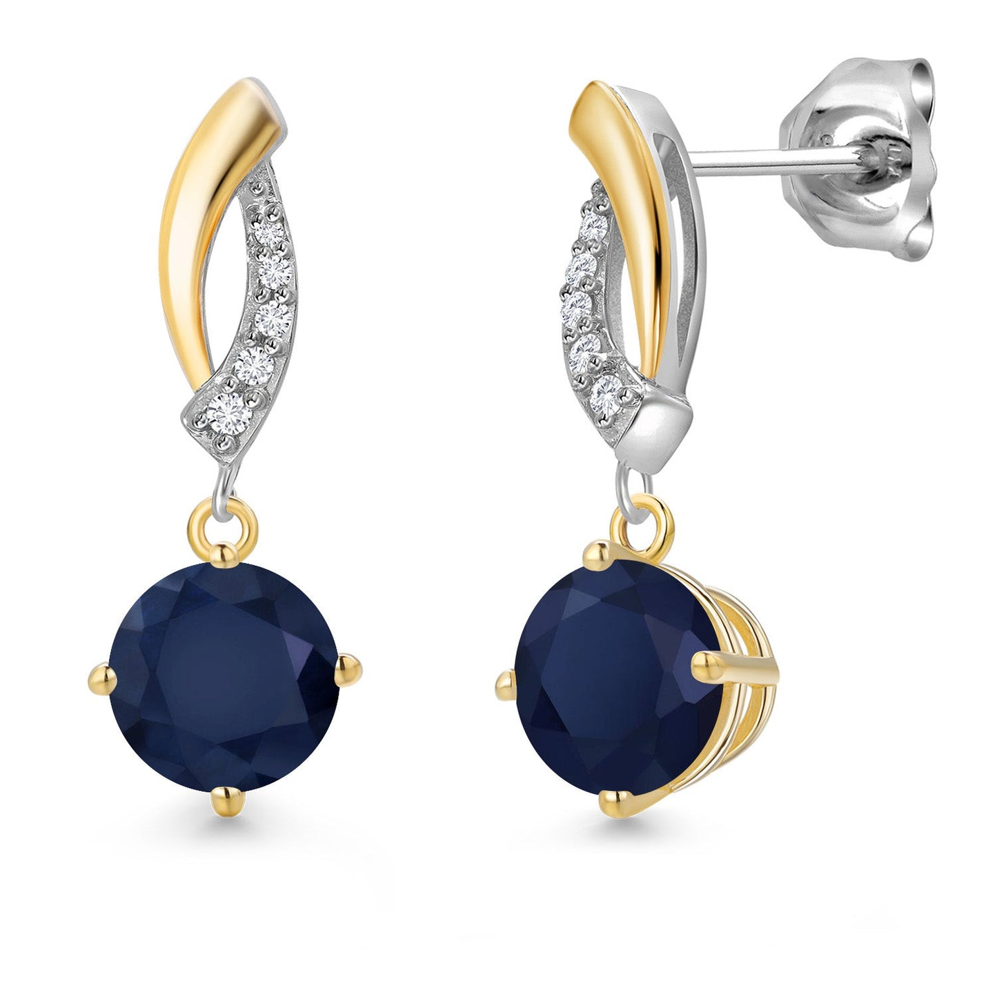 925 Silver and 10K Yellow Gold 6MM Round Gemstone Birthstone and White Lab Grown
Diamond Dangle Earrings for Women