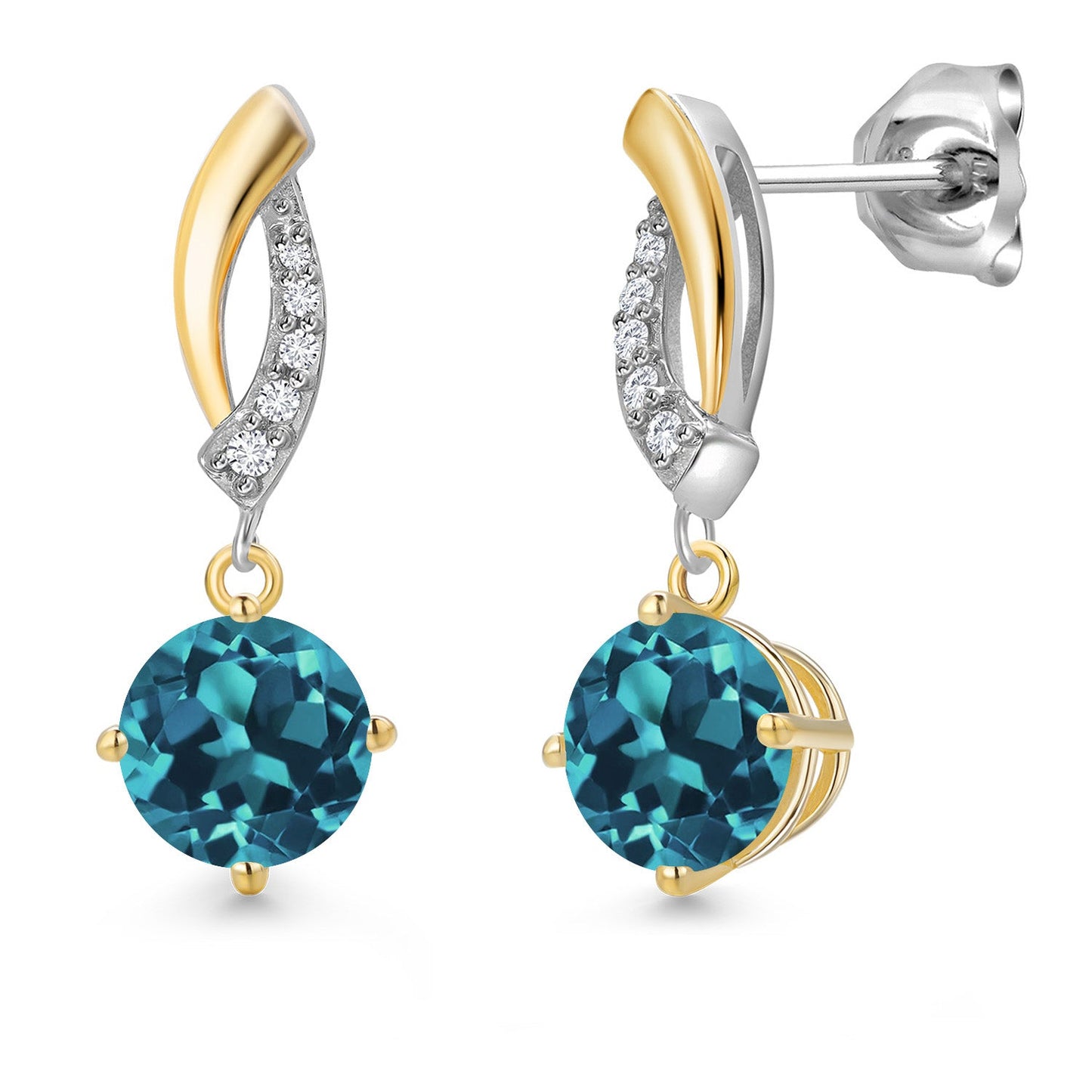 925 Silver and 10K Yellow Gold 6MM Round Gemstone Birthstone and White Lab Grown
Diamond Dangle Earrings for Women