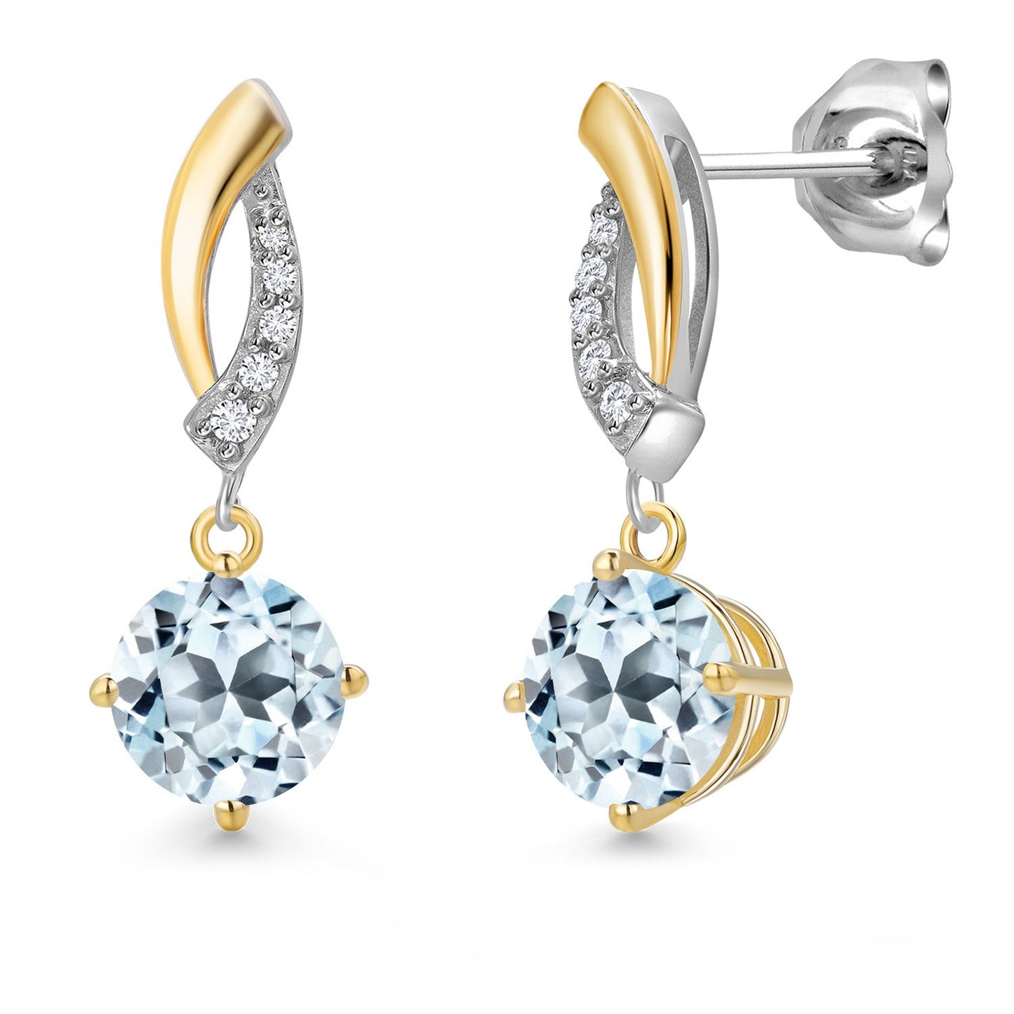 925 Silver and 10K Yellow Gold 6MM Round Gemstone Birthstone and White Lab Grown
Diamond Dangle Earrings for Women