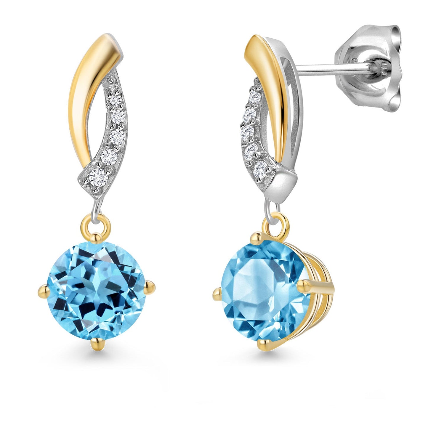925 Silver and 10K Yellow Gold 6MM Round Gemstone Birthstone and White Lab Grown
Diamond Dangle Earrings for Women