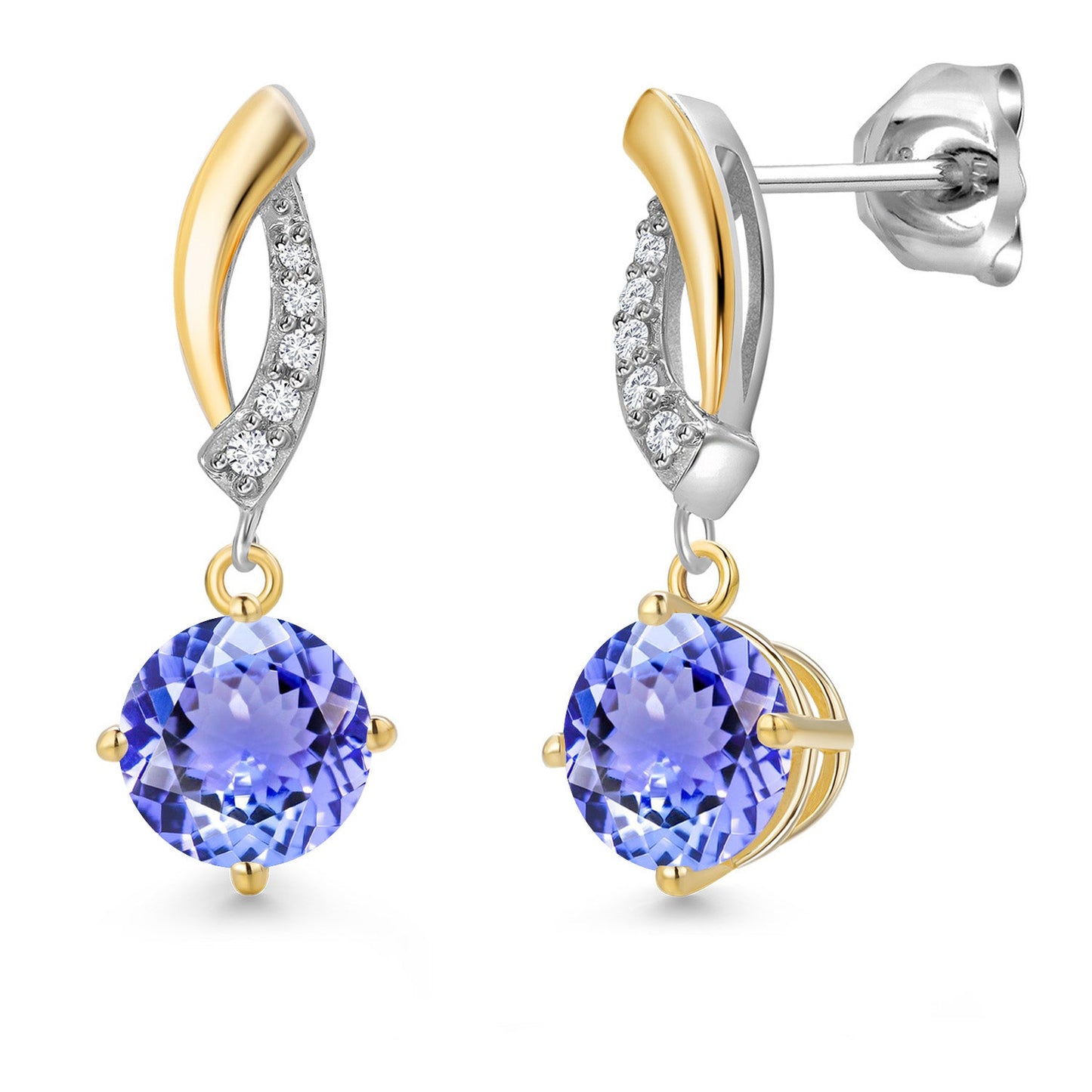 925 Silver and 10K Yellow Gold 6MM Round Gemstone Birthstone and White Lab Grown
Diamond Dangle Earrings for Women