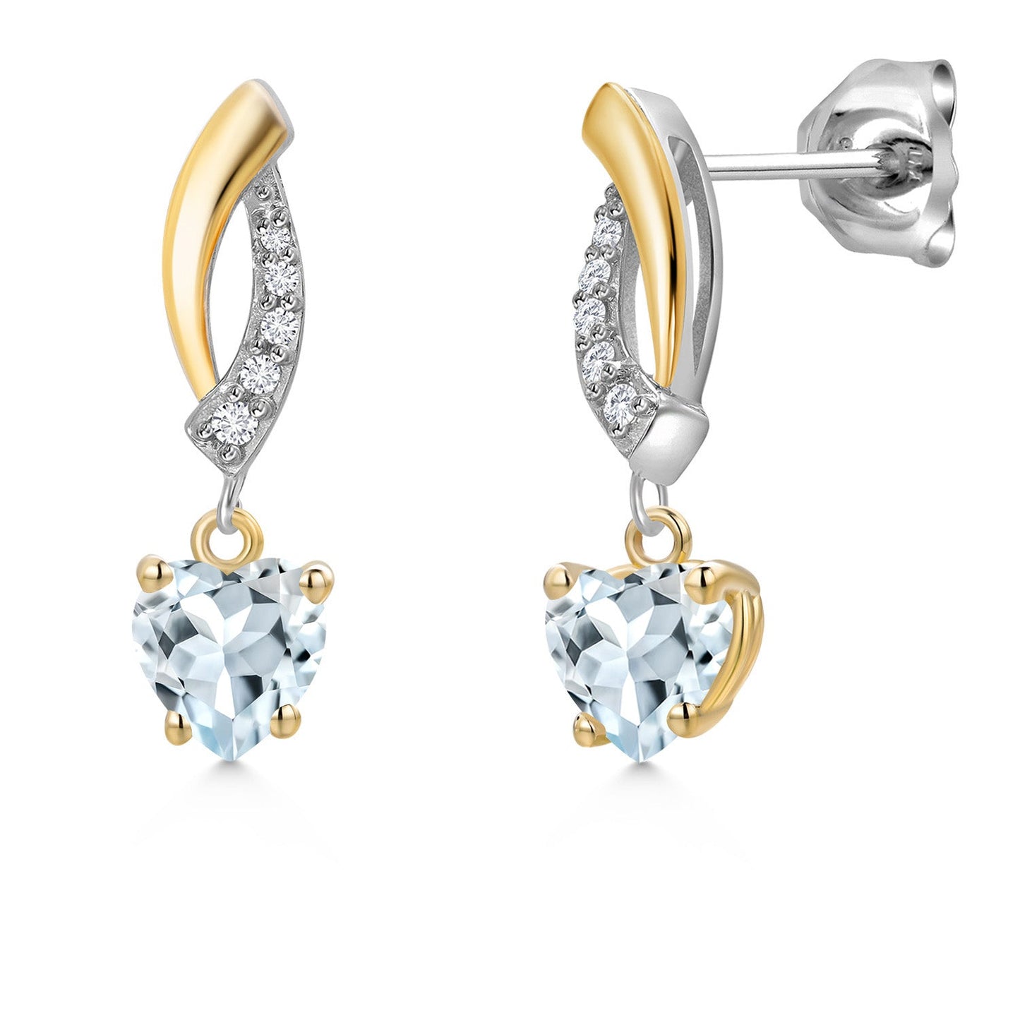 5MM Heart Shape Gemstone Birthstone and White Lab Grown Diamond Dangle Earrings For Women | 925 Silver and 10K Yellow Gold | Fine Jewelry Gifts for Her Mom Women Wife