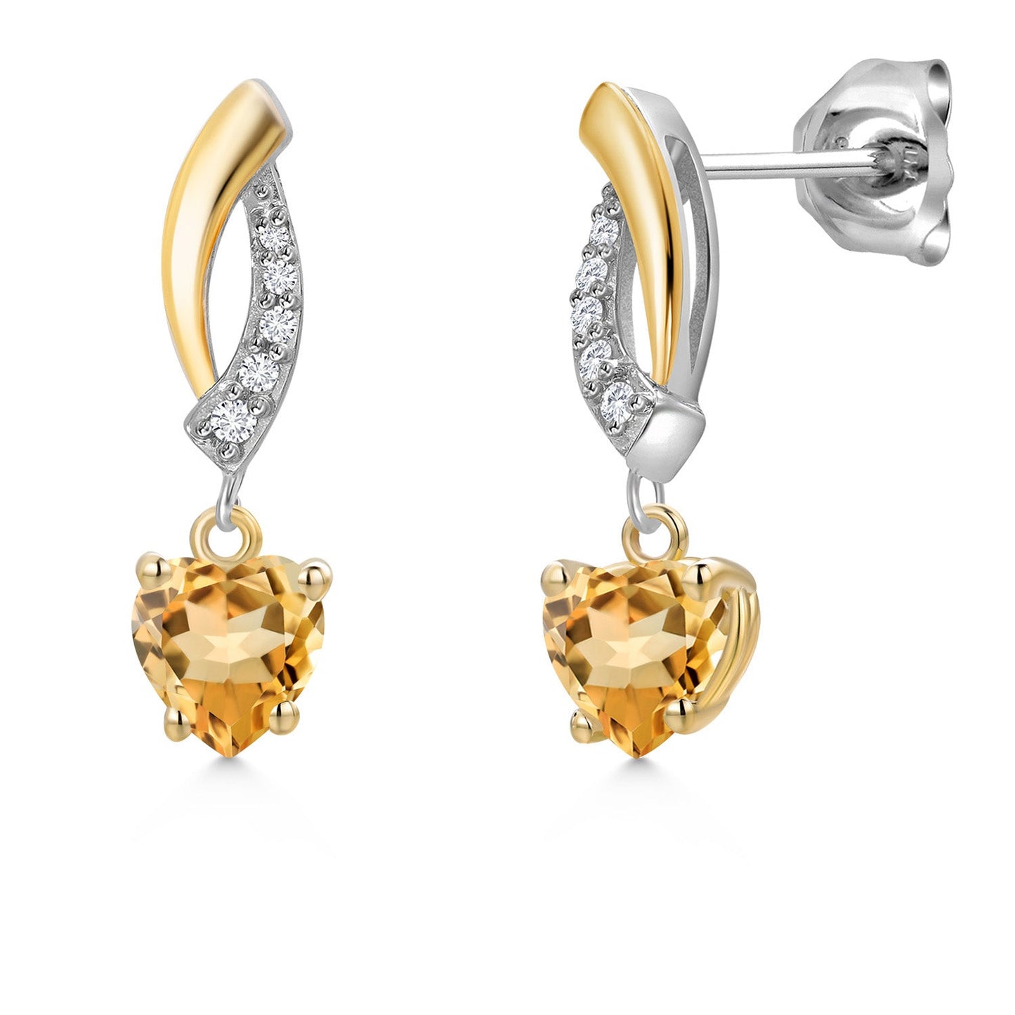 5MM Heart Shape Gemstone Birthstone and White Lab Grown Diamond Dangle Earrings For Women | 925 Silver and 10K Yellow Gold | Fine Jewelry Gifts for Her Mom Women Wife