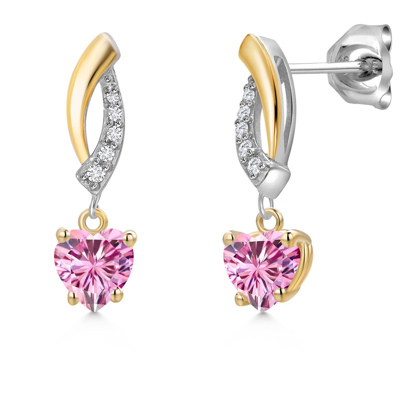 5MM Heart Shape Gemstone Birthstone and White Lab Grown Diamond Dangle Earrings For Women | 925 Silver and 10K Yellow Gold | Fine Jewelry Gifts for Her Mom Women Wife