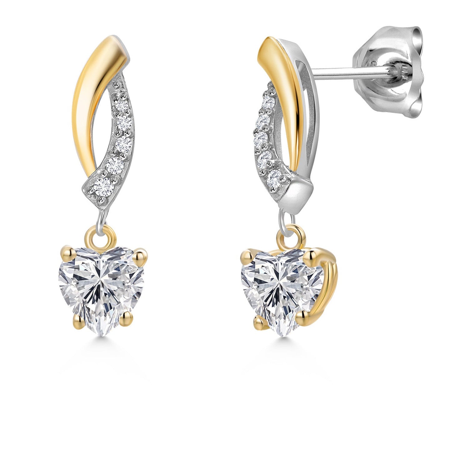 5MM Heart Shape Gemstone Birthstone and White Lab Grown Diamond Dangle Earrings For Women | 925 Silver and 10K Yellow Gold | Fine Jewelry Gifts for Her Mom Women Wife