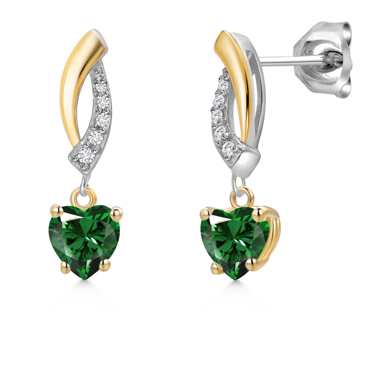 5MM Heart Shape Gemstone Birthstone and White Lab Grown Diamond Dangle Earrings For Women | 925 Silver and 10K Yellow Gold | Fine Jewelry Gifts for Her Mom Women Wife