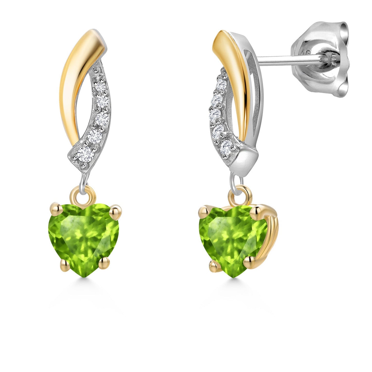 5MM Heart Shape Gemstone Birthstone and White Lab Grown Diamond Dangle Earrings For Women | 925 Silver and 10K Yellow Gold | Fine Jewelry Gifts for Her Mom Women Wife
