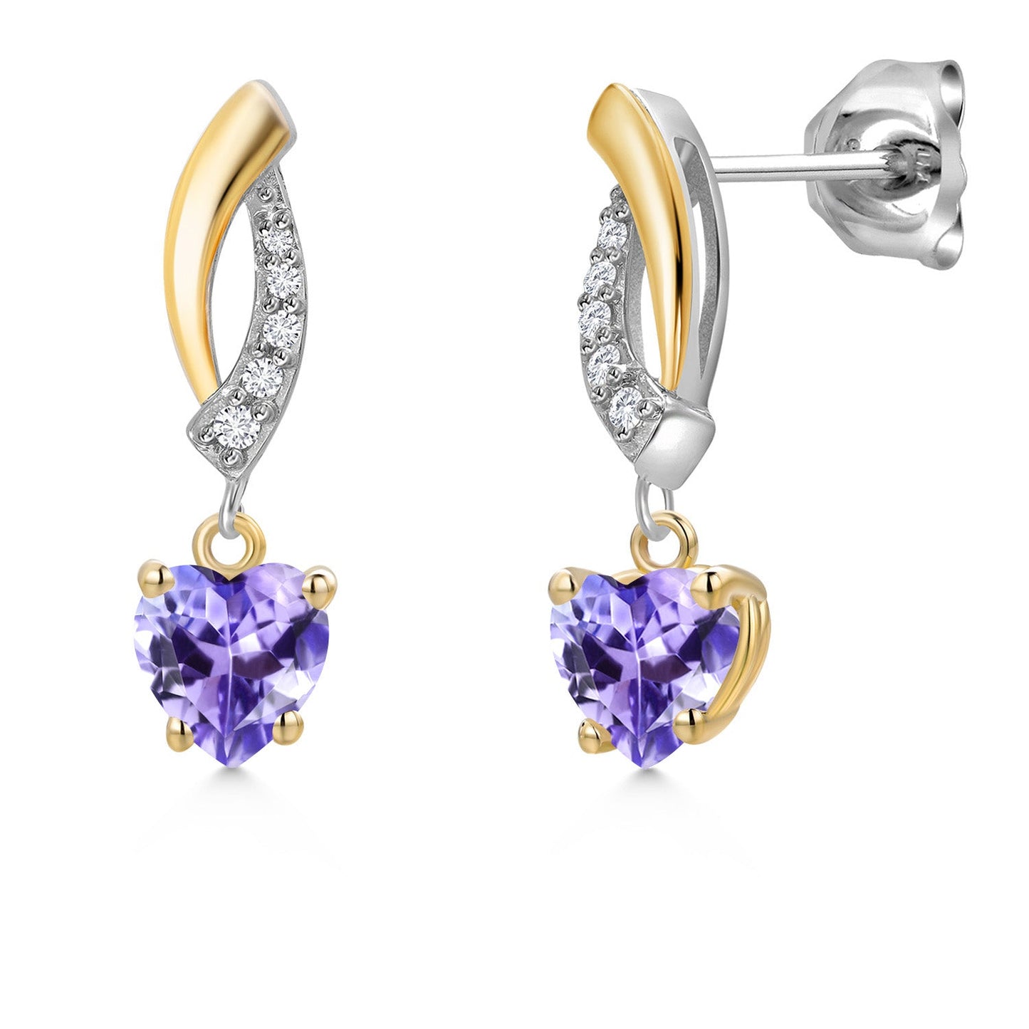 5MM Heart Shape Gemstone Birthstone and White Lab Grown Diamond Dangle Earrings For Women | 925 Silver and 10K Yellow Gold | Fine Jewelry Gifts for Her Mom Women Wife