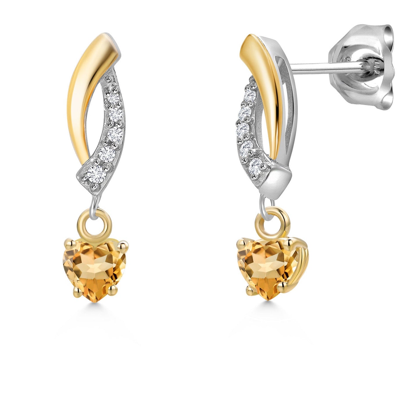 925 Silver and 10K Yellow Gold 4MM Heart Shape Gemstone Birthstone and White Lab Grown Diamond Dangle Earrings for Women